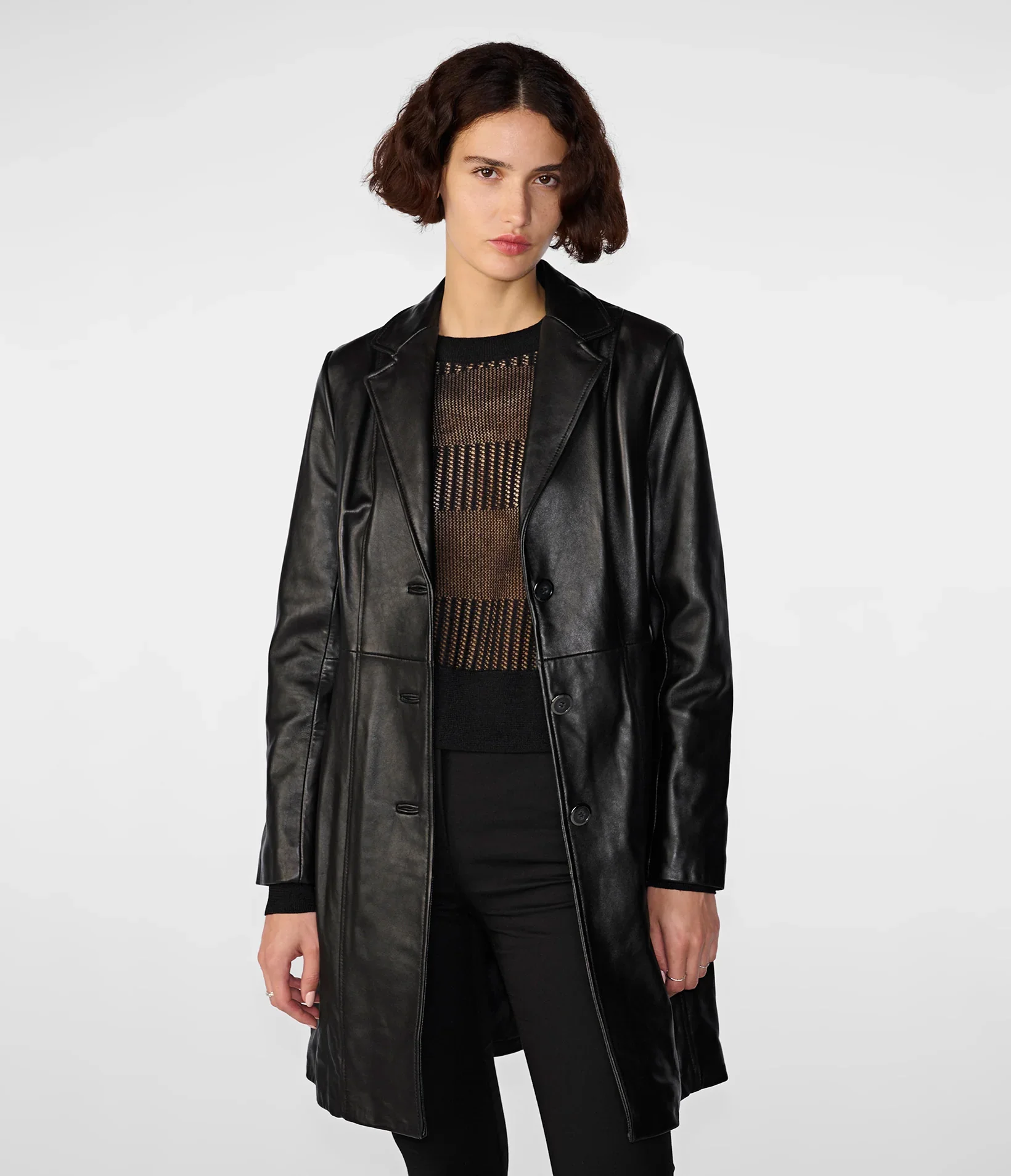 Nora Button Down Leather Trench Coat