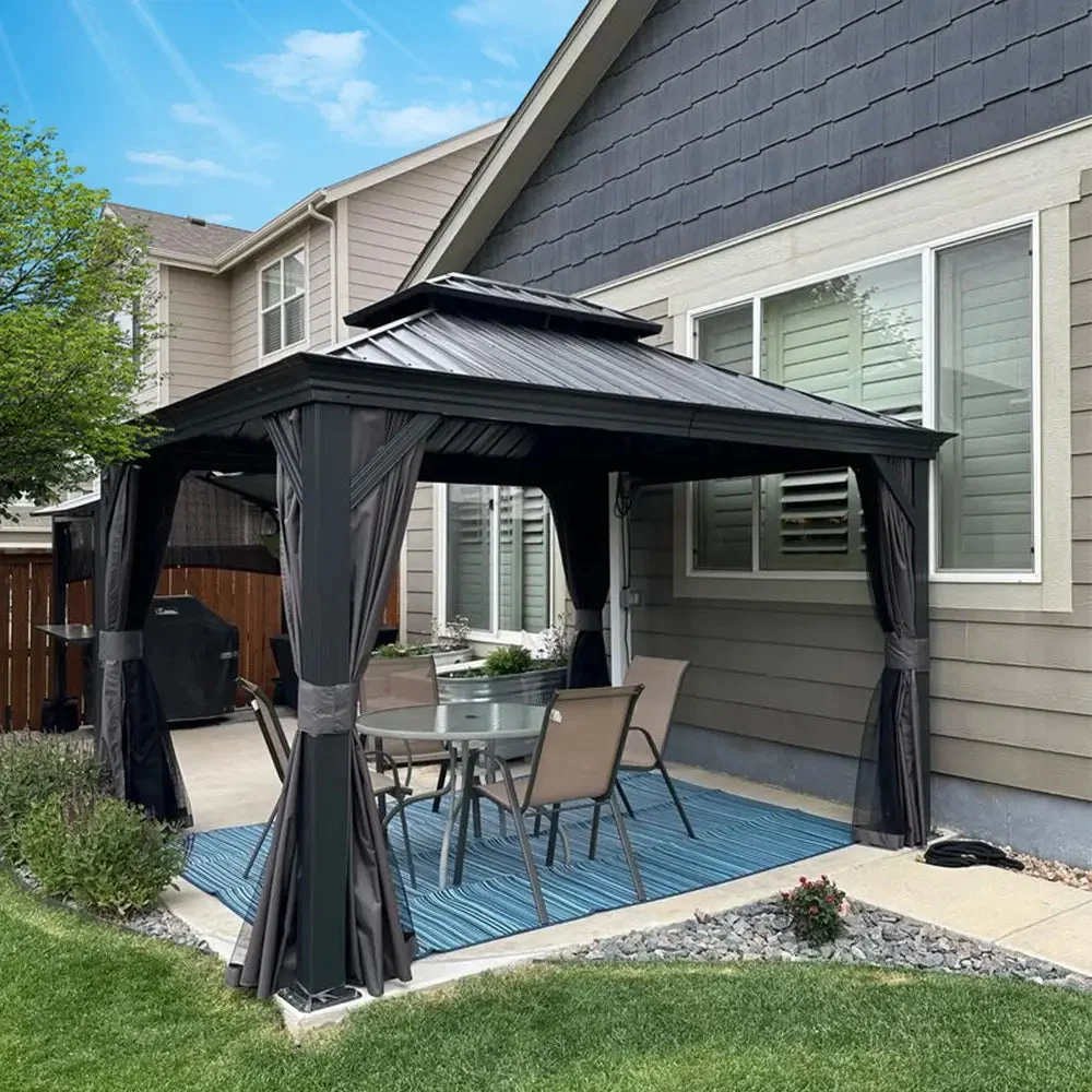 Aluminum Hardtop Gazebo Dark Gray with Drainage Gutters