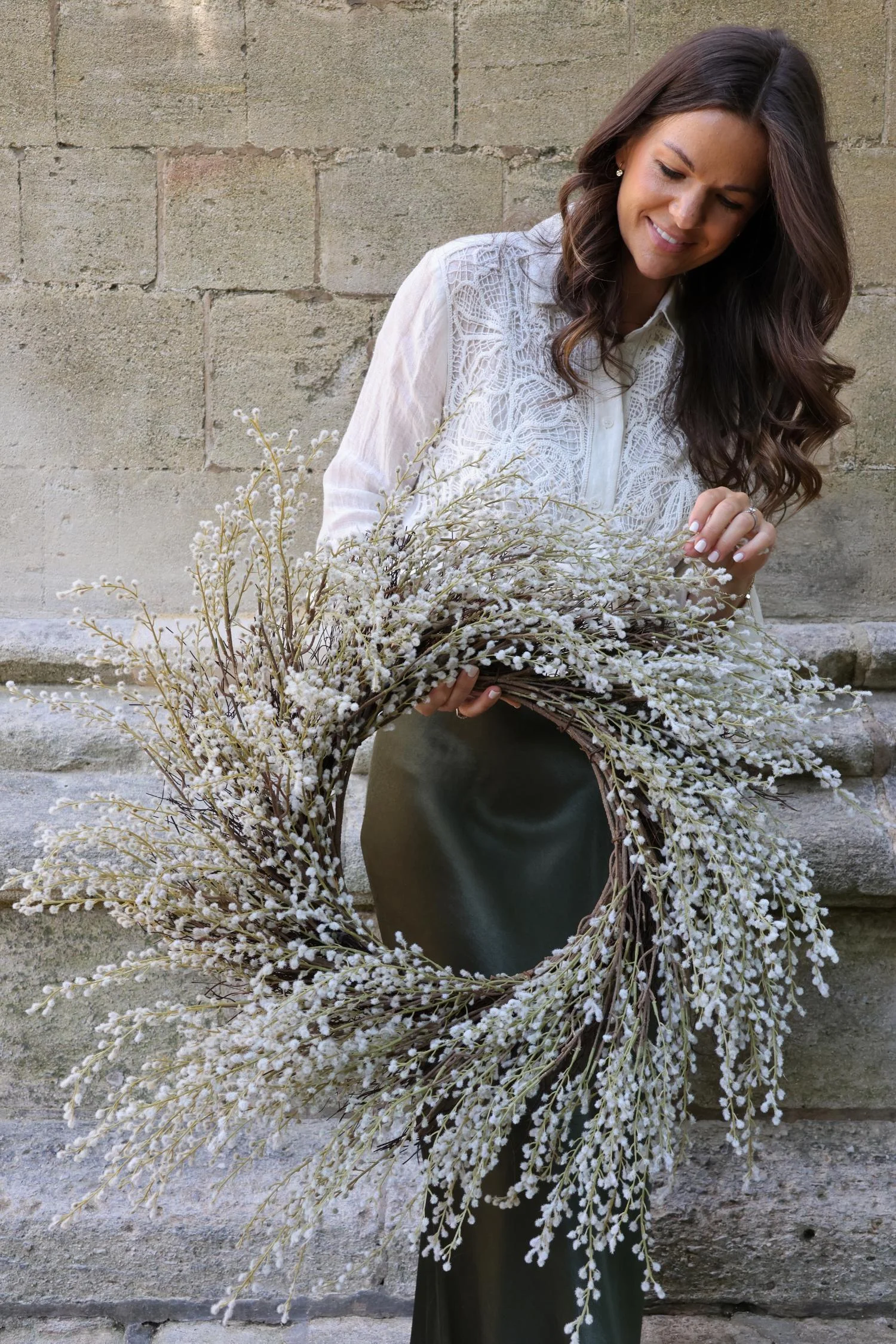 Faux White Willow Wreath 70cm