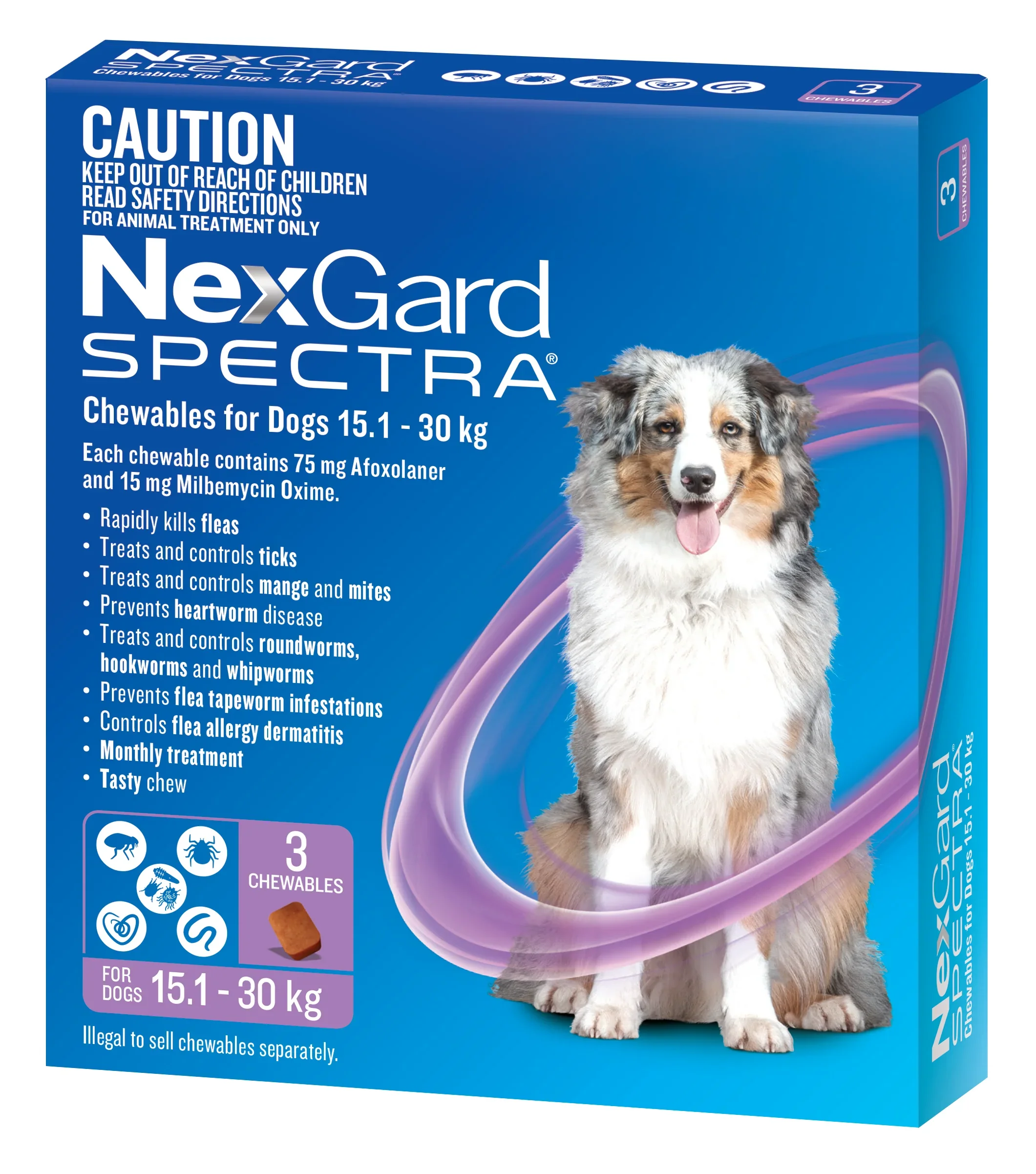 NexGard SPECTRA Purple Monthly Flea & Tick Chews for Large Dogs 33.1-66.1lbs