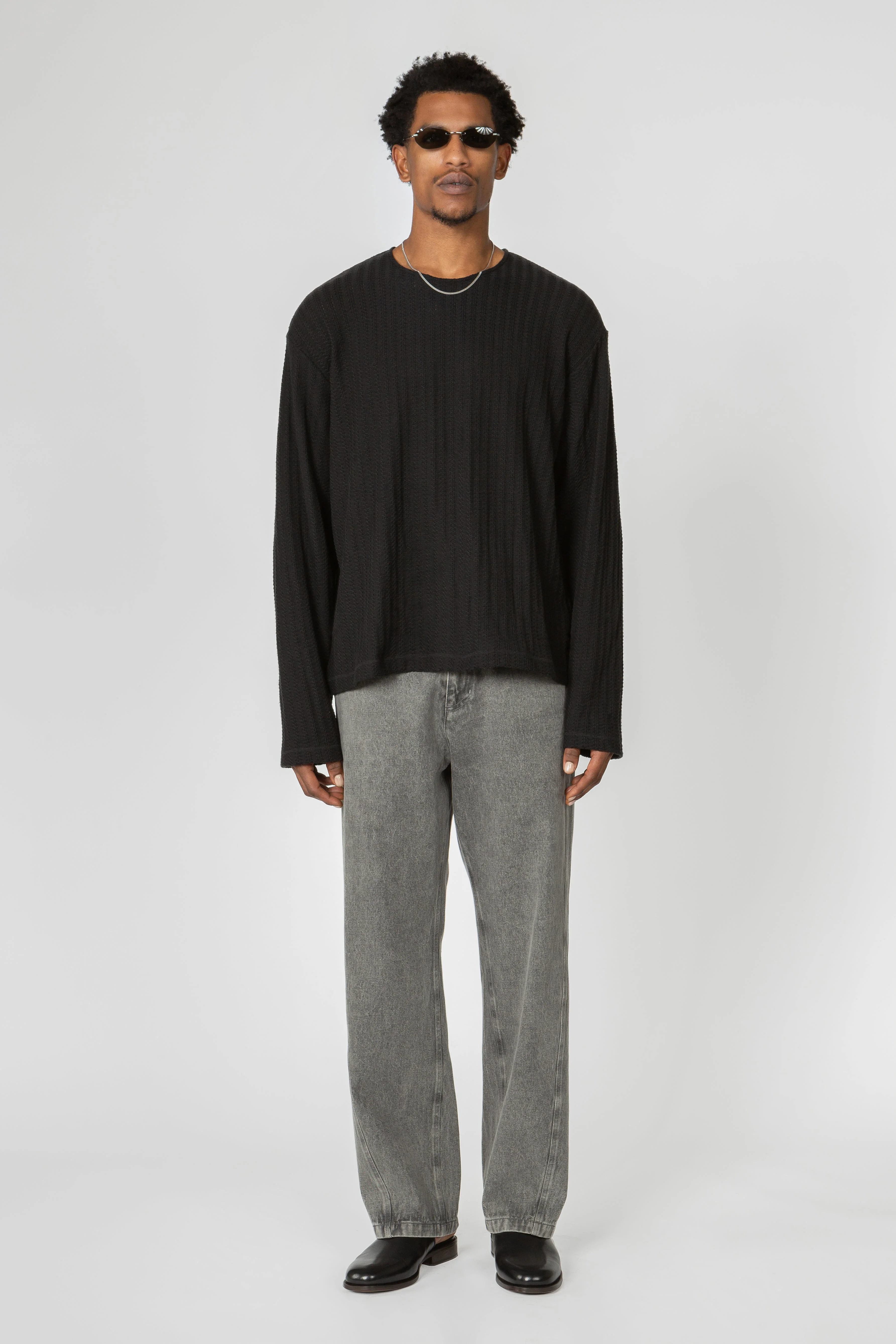 Long Sleeve Oversized Top - Black Sweater Knit