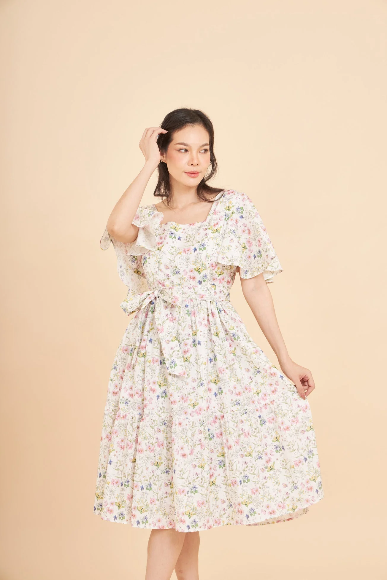 Princess Cotton Midi Dress with Nursing Zippers in Sweet Wildflowers