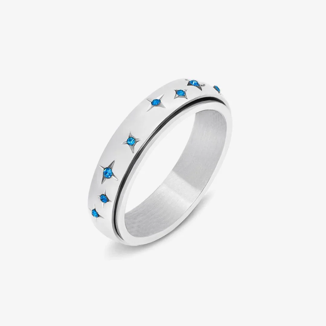 silver star & blue crystal anxiety ring