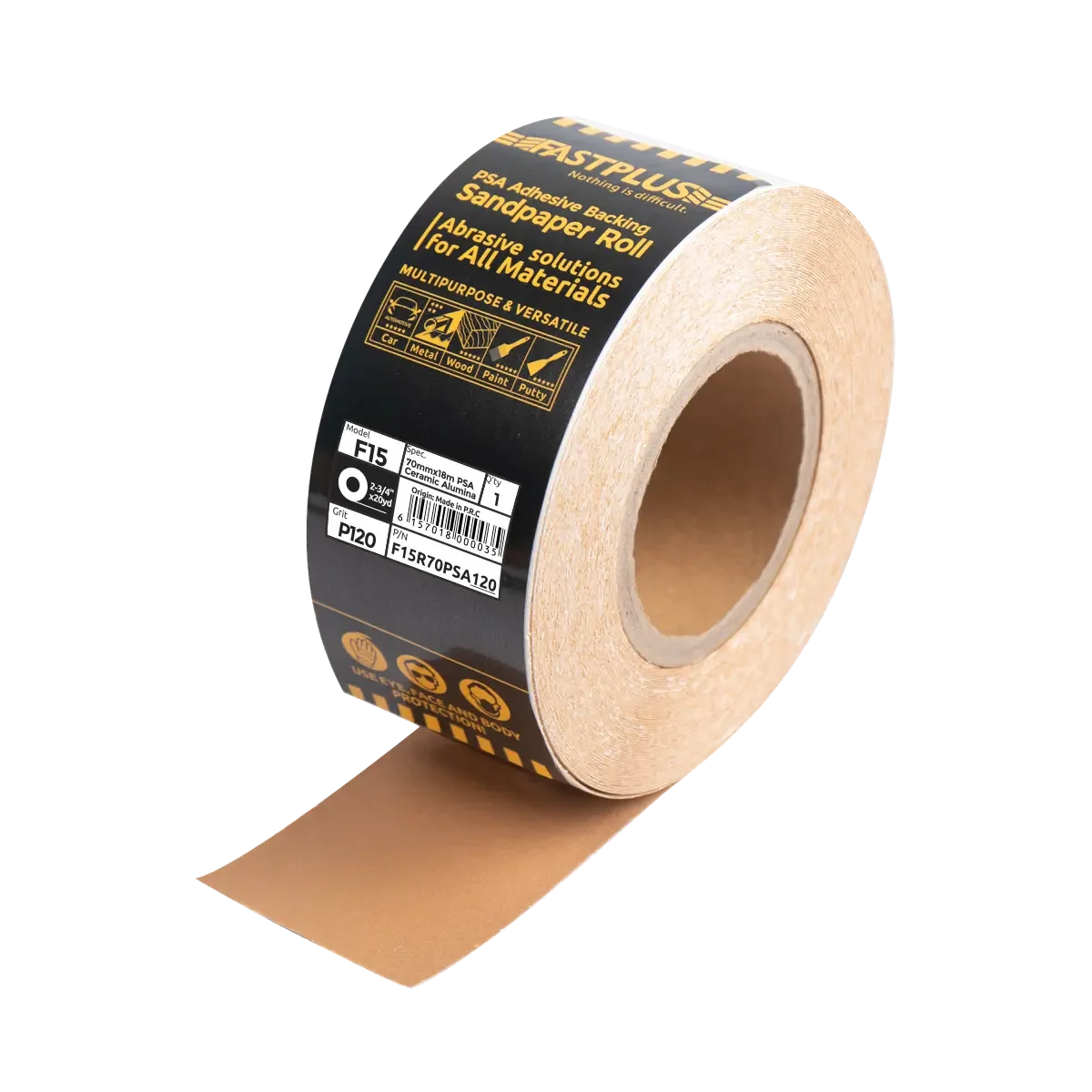 PSA Sandpaper Roll, Sticky Backing 70mmx18m