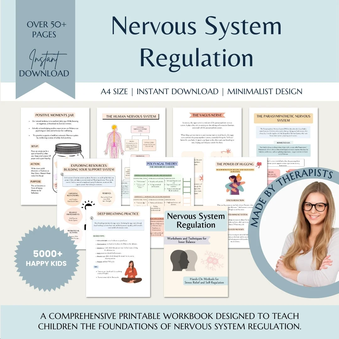 Nervous System Regulation Workbook, Somatic Exercise Polyvagal Theory Ladder Vagus Vagal Nerve Therapy Techniques Worksheets Co-regulation