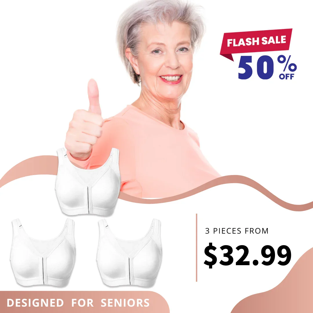 SENIORSBRA®Women's 18-Hour Front Closure Wireless Back Support Posture Full Coverage Bra-WHITE