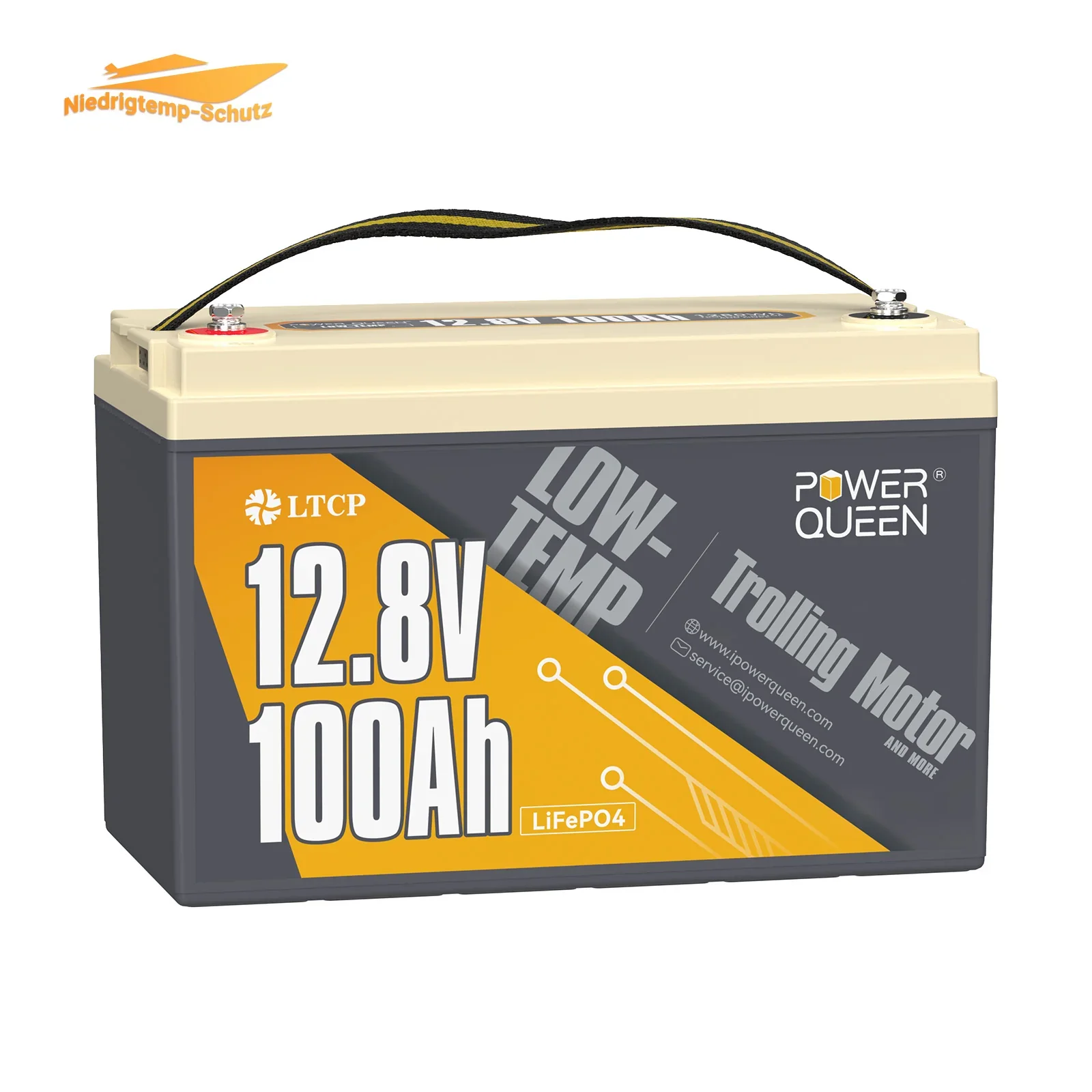Power Queen LiFePO4 12V 100Ah Niedertemperatur Elektromotor Batterie