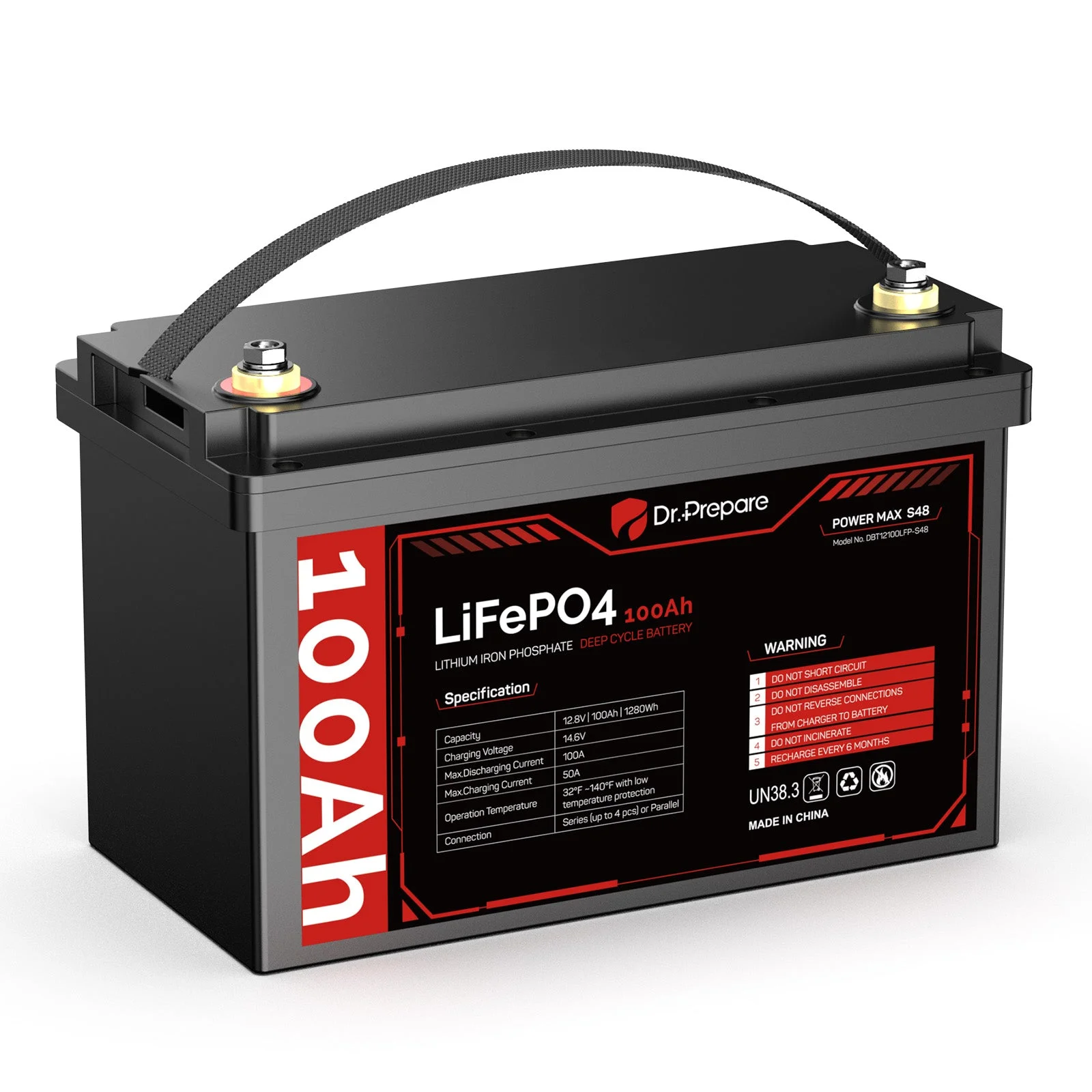 12V 100Ah LiFePO4 Lithium Battery - Connect In Series [10-Year Warranty]
