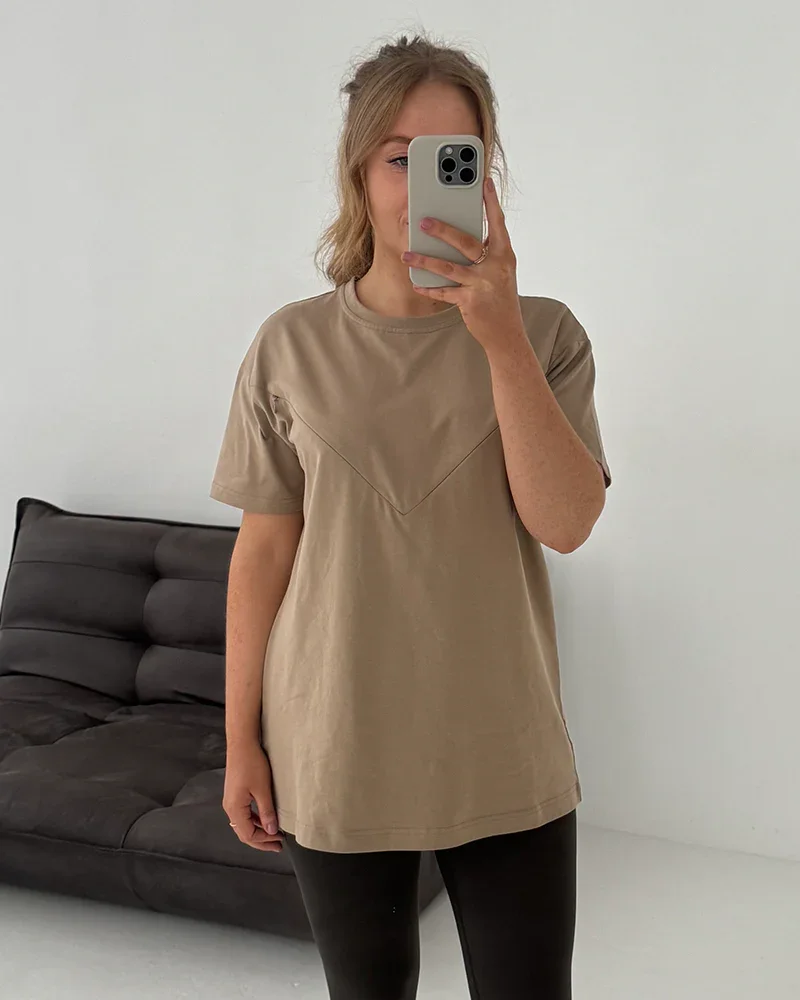 Basic Oversized breastfeeding Tshirt - Dark Beige