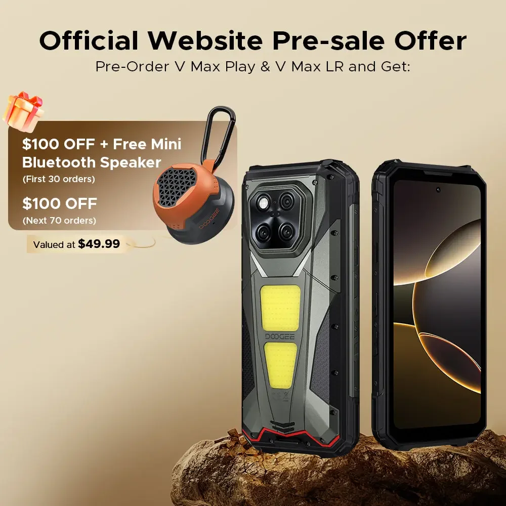 DOOGEE V Max Play 5G Rugged Android 15 Phone with 480P HD Portable Autofocus Projector