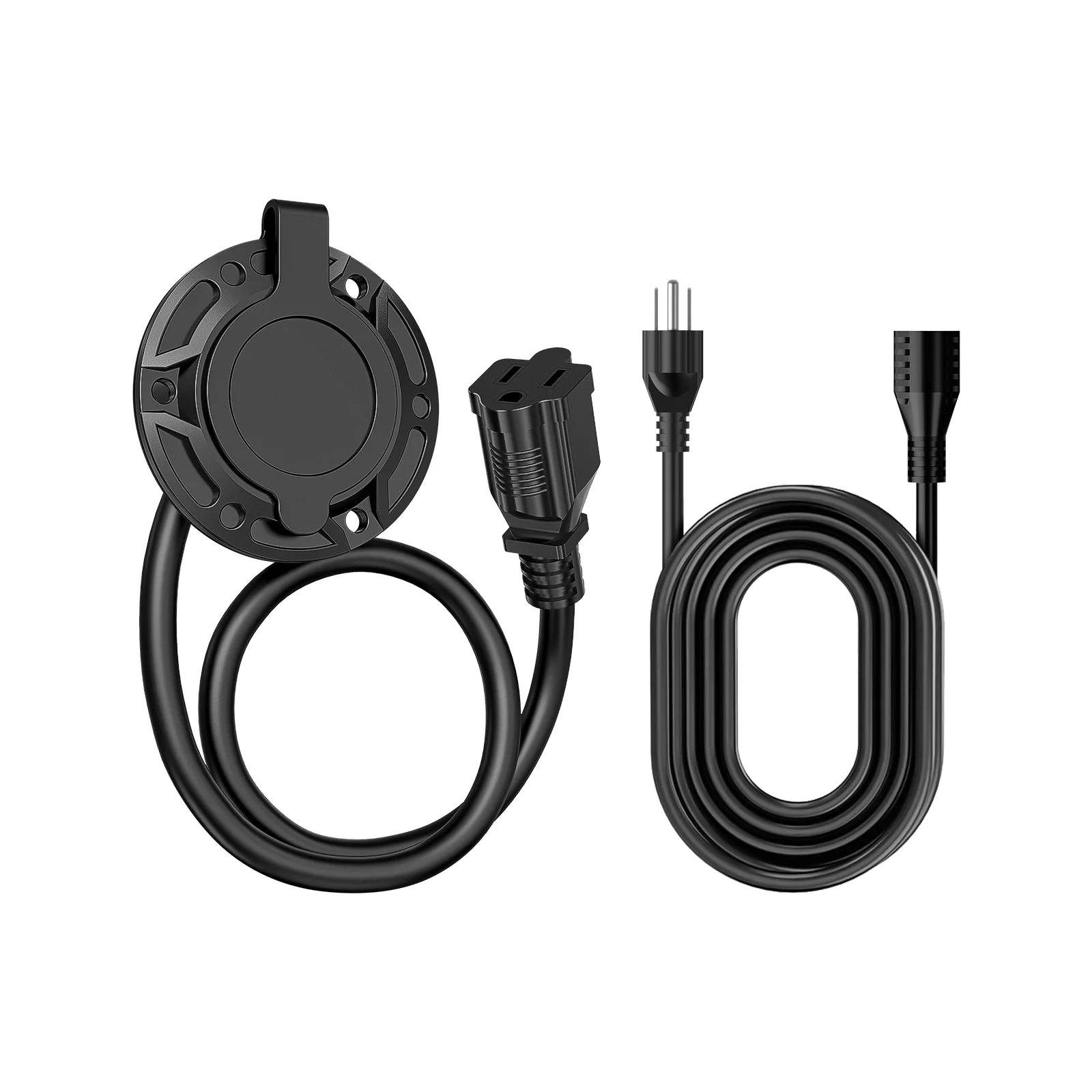 125V 15A AC Port Plug (with 42cm/16.54in Integrated Extension Cord and Water-Resistant Cap) & Power Extension Cord (3m/9.84ft), Power Inlet Socket Electrical Outlet Receptacle