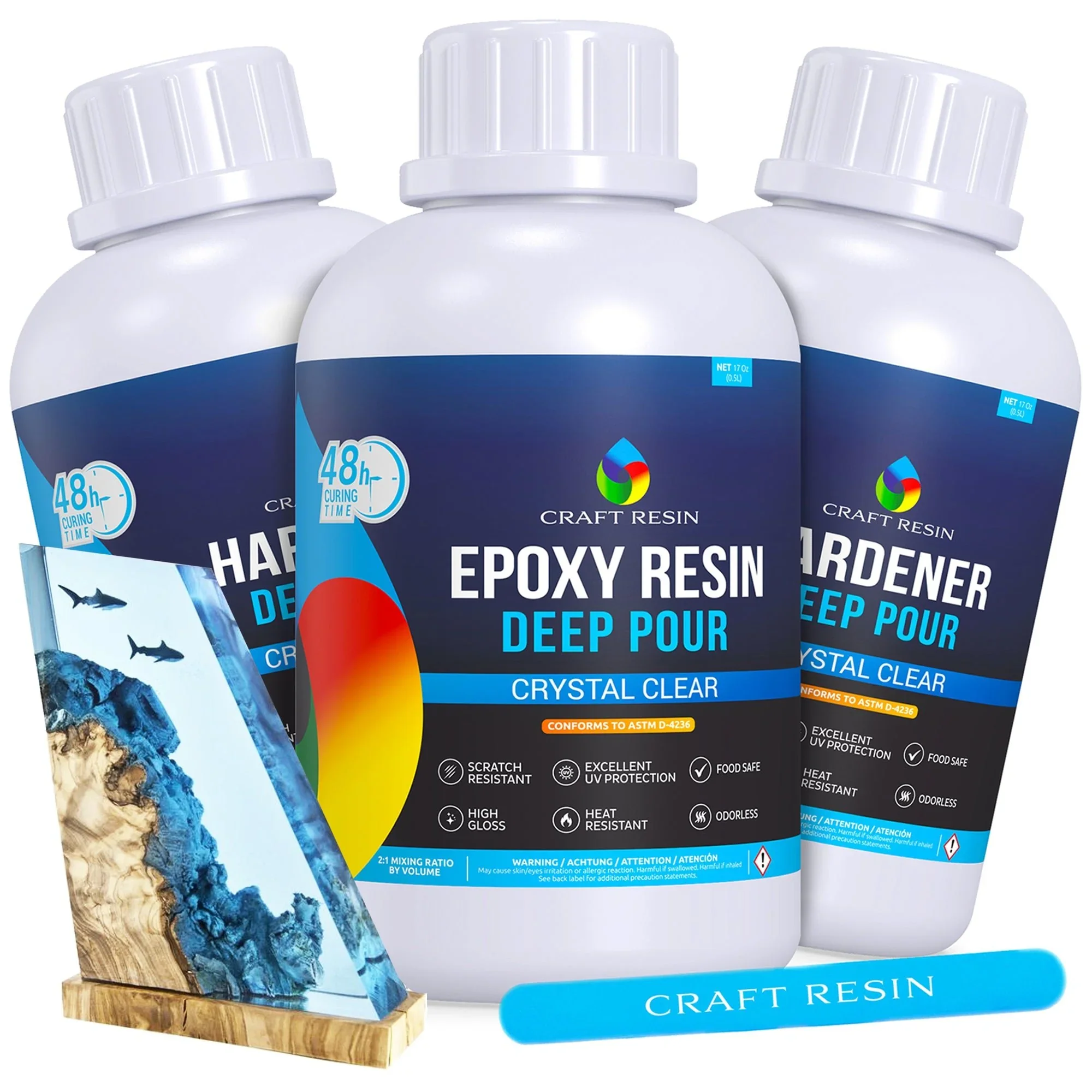 CRAFT RESIN Deep Pour Up to 2" Casting Epoxy — 51 oz Mix (2:1) | Crystal Clear