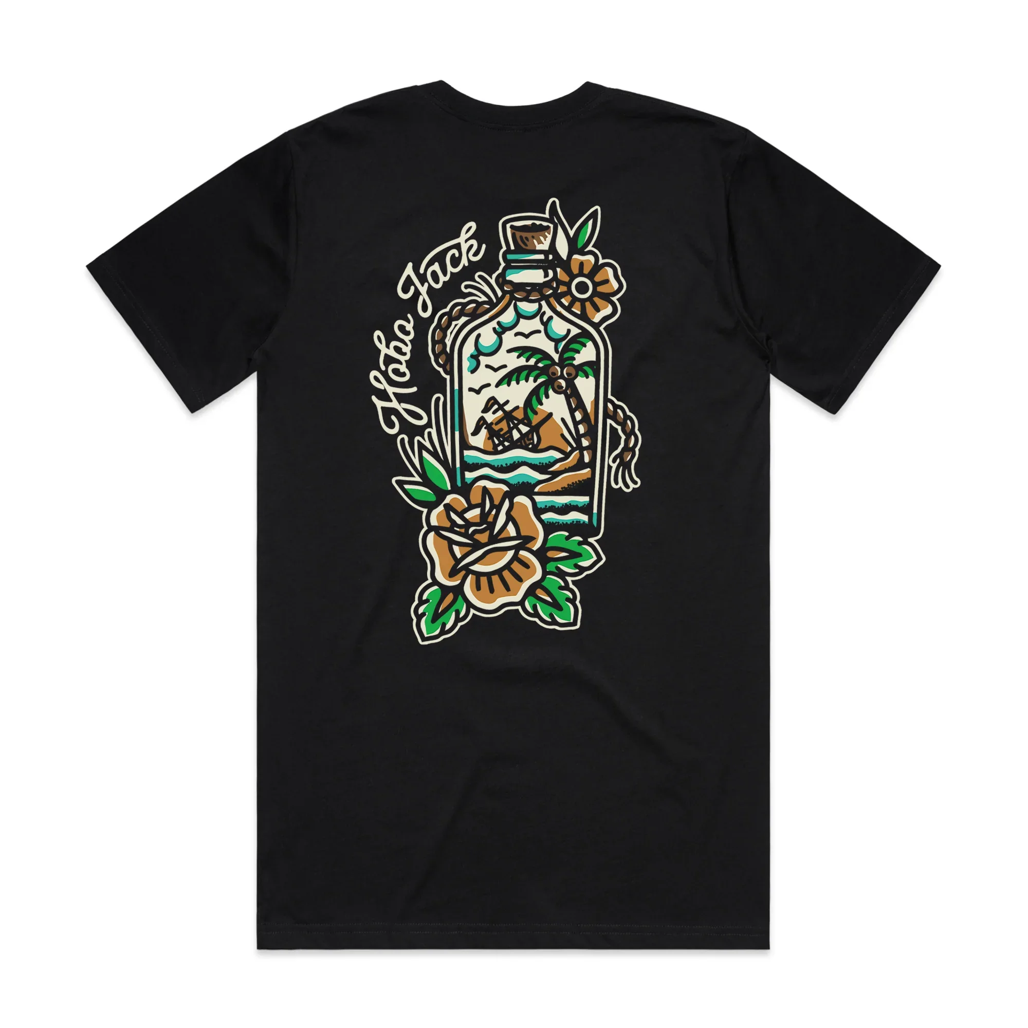 MESSAGE IN A BOTTLE FRONT & BACK - BLACK T-SHIRT