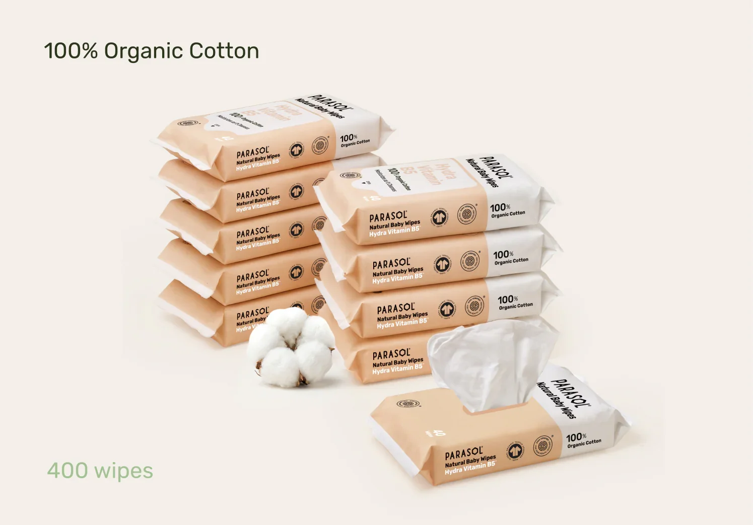 100% Organic Cotton Baby Wipes With Hydra Vitamin B5
