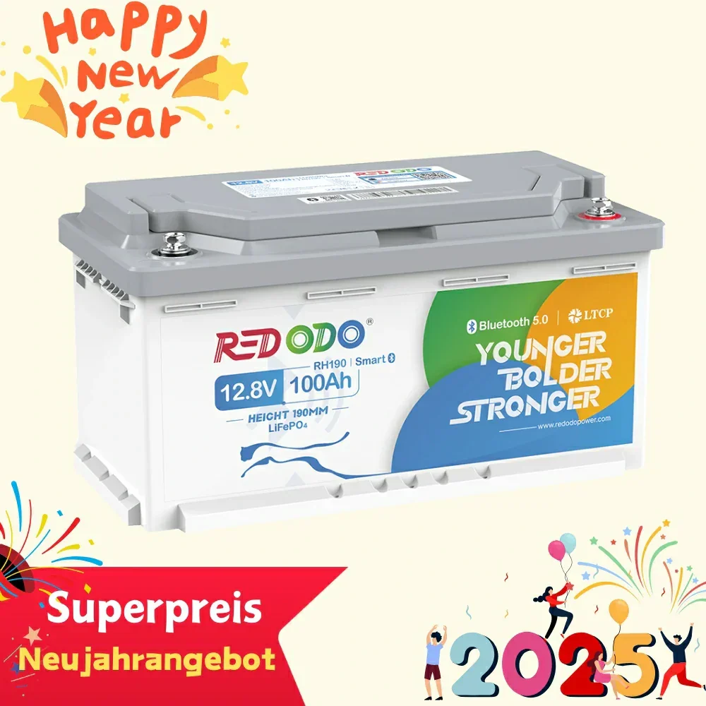 【Vorverkauf】0% MwSt.- Redodo LiFePO4 12V 100Ah H190 Untersitz Lithium Batterie mit Bluetooth für Wohnmobil