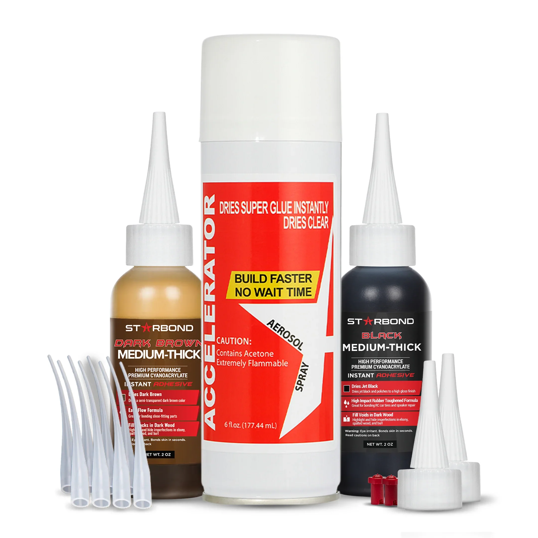 Knot Filler System (Black • Brown CA Glue • 6 oz Accelerator)