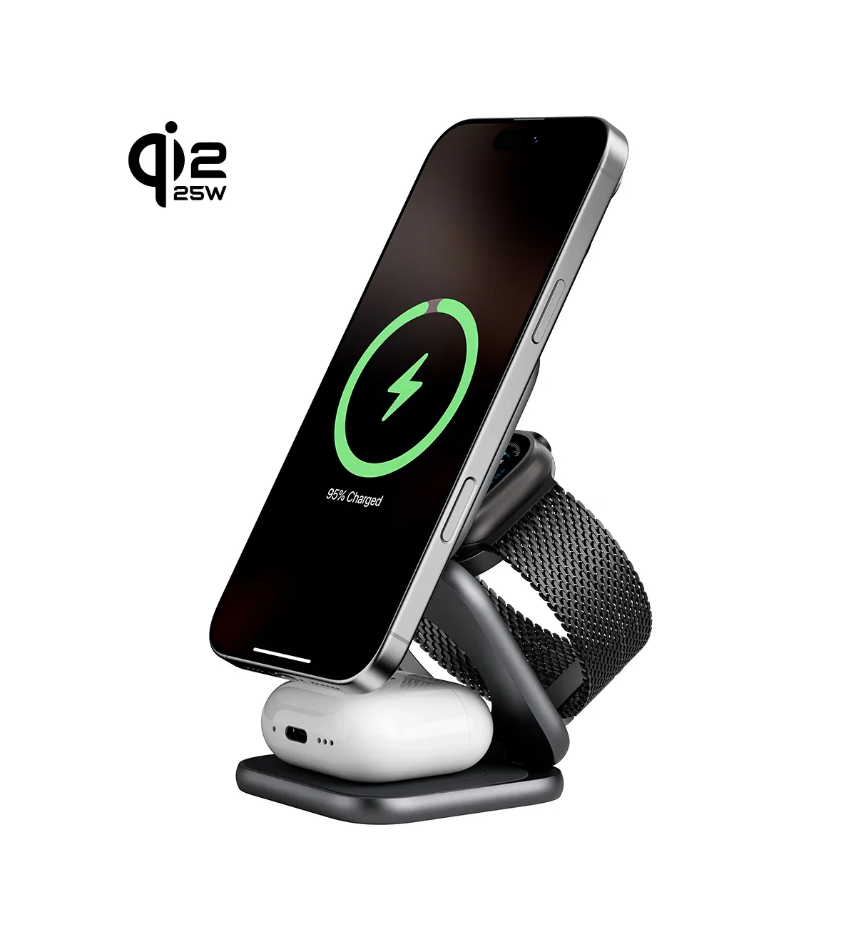 KUXIU X40 Turbo Qi2.2 Certified 25W 3-in-1 MagSafe Foldable Wireless Charging Stand - Gray