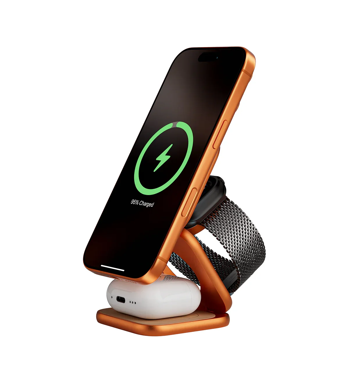 KUXIU X40 Turbo Qi2.2 Certified 25W 3-in-1 MagSafe Foldable Wireless Charging Stand  - Cosmic Orange