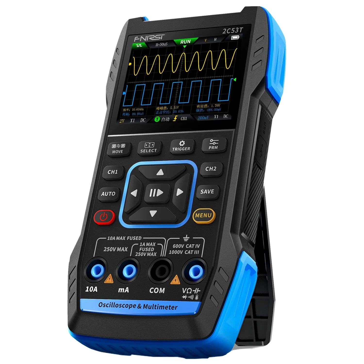 FNIRSI® 2C53T 50MHz 250MS/s Handheld 3in1 Oscilloscope Multimeter Signal Generator