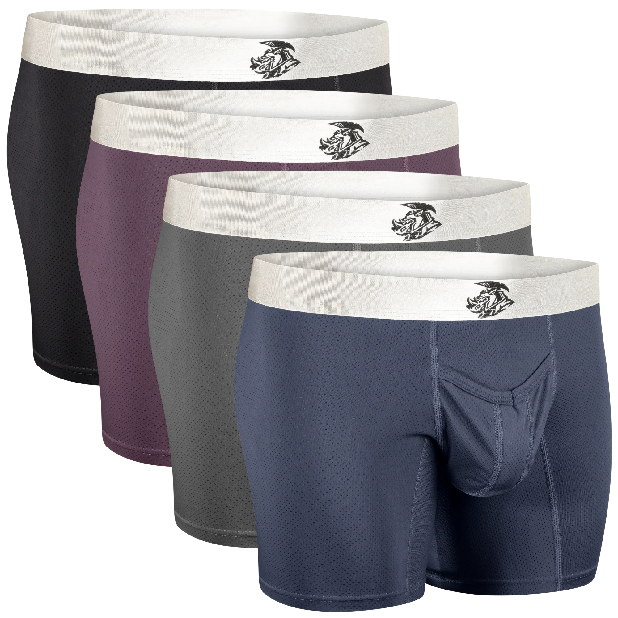 Nylon Mesh 7in Boxer Briefs V Fly 4pk Black/Denim/Gunmetal/Wineberry