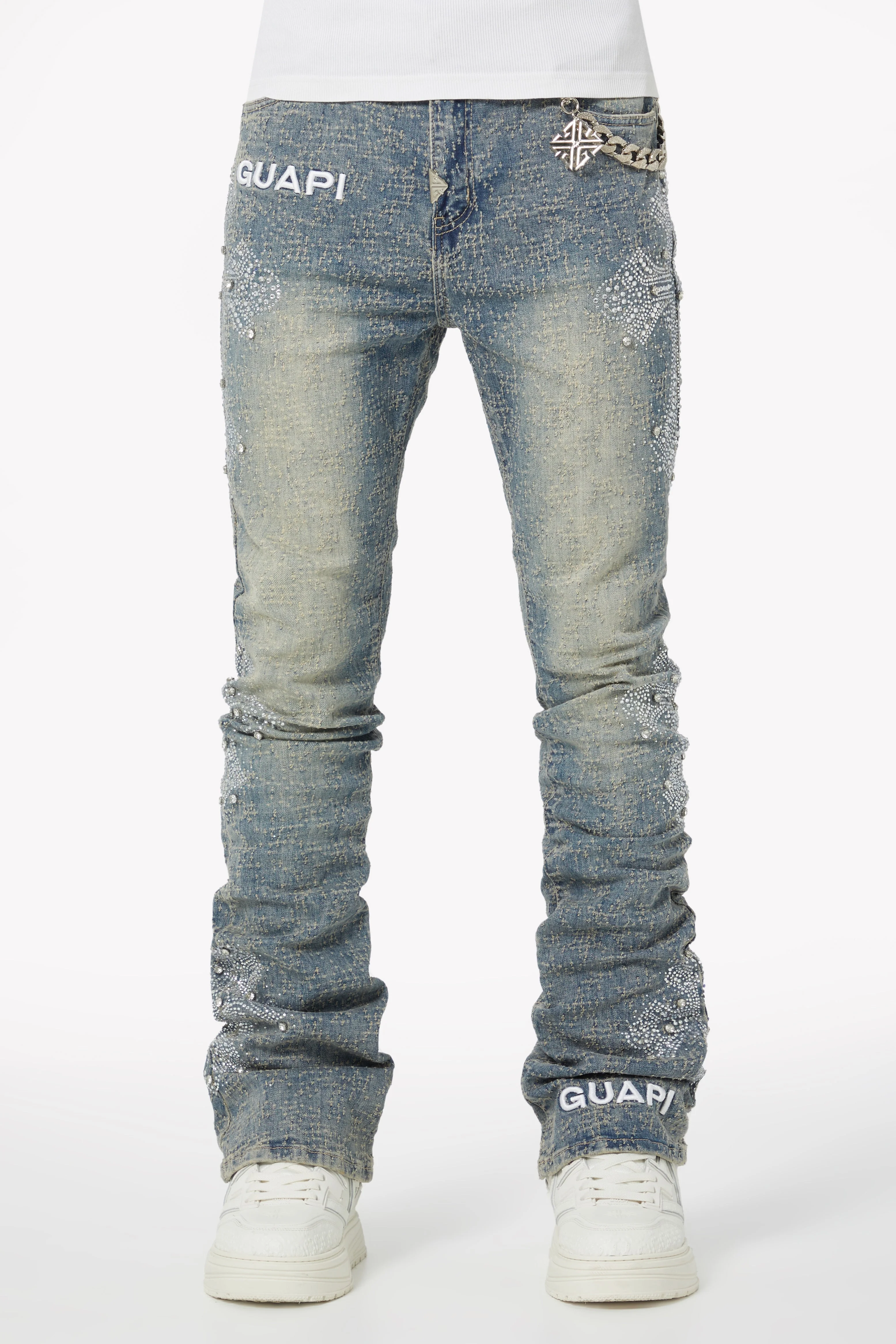 Vintage Blue Distressed Cross Denim