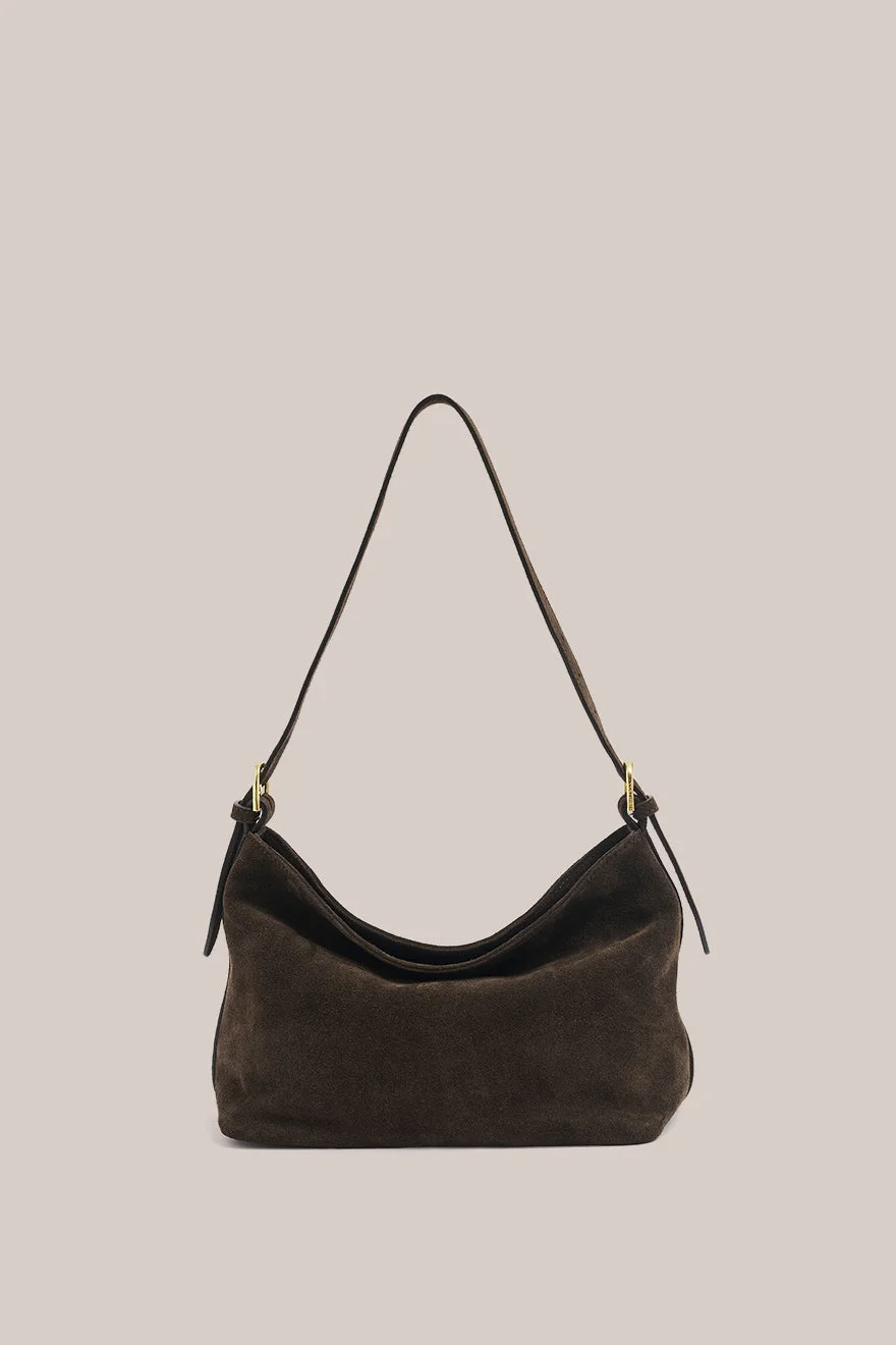 Eden Dark Chocolate Suede Shoulder Bag