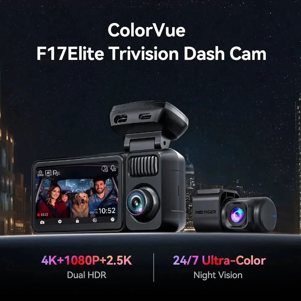 REDTIGER F17 Elite 4K 3 Channel Dash Cam Sony STARVIS 2 Dual HDR WIFI 6 Full Night Color