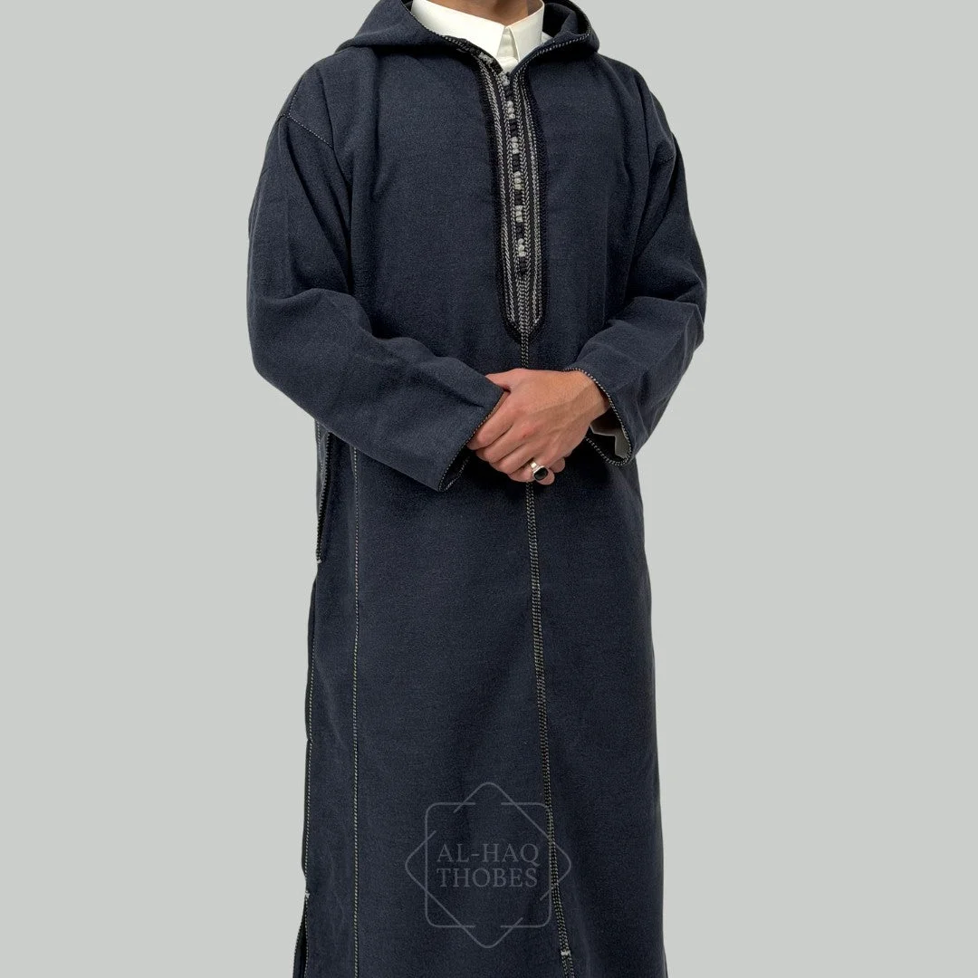 Luxury Pacific Navy Hooded Moroccan Thobe