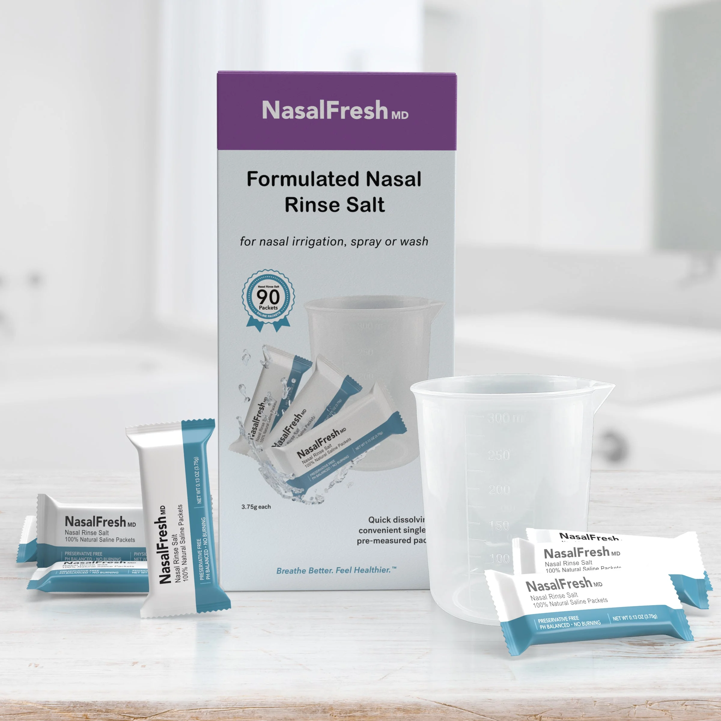 Nasal Rinse Salt Refill – 90 Pack with Cup + Stirrer