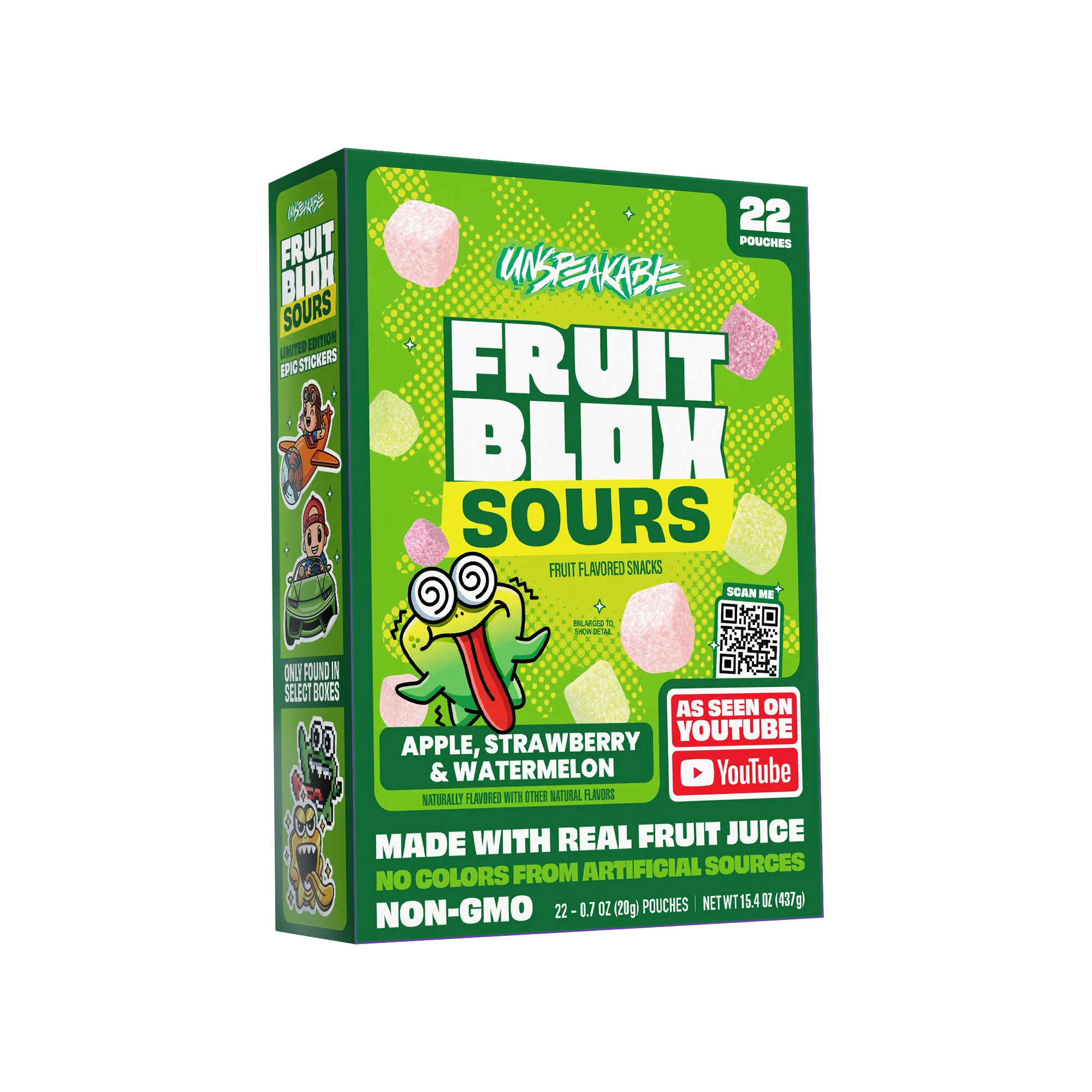 FruitBlox Sours Unspeakable Apple Strawberry Watermelon Fruit Snacks, 22 Count