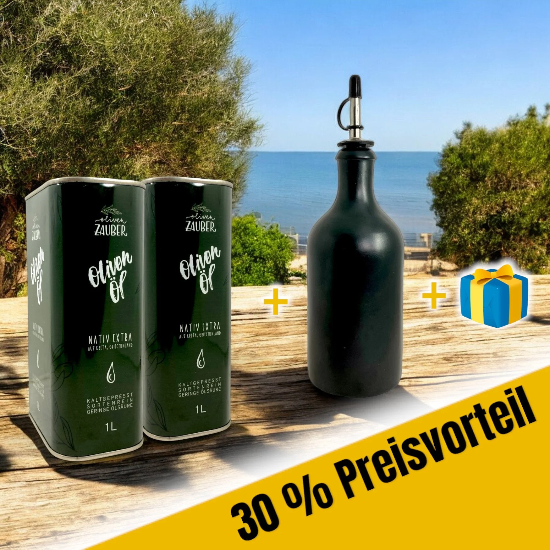 Aktionspaket 2 Liter Olivenöl mit Flasche und Geschenk