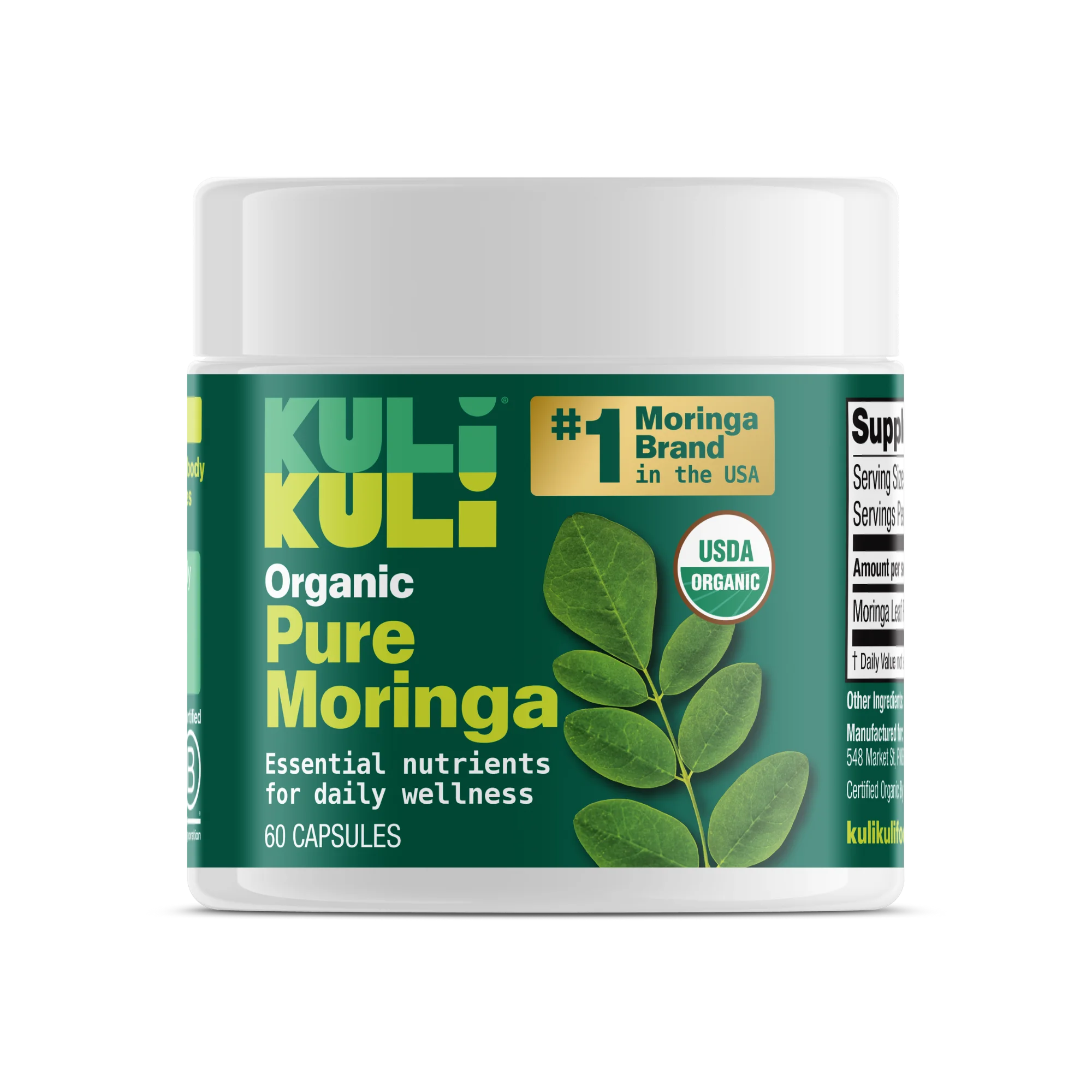 Organic Pure Moringa Powder Capsules (60-Count)