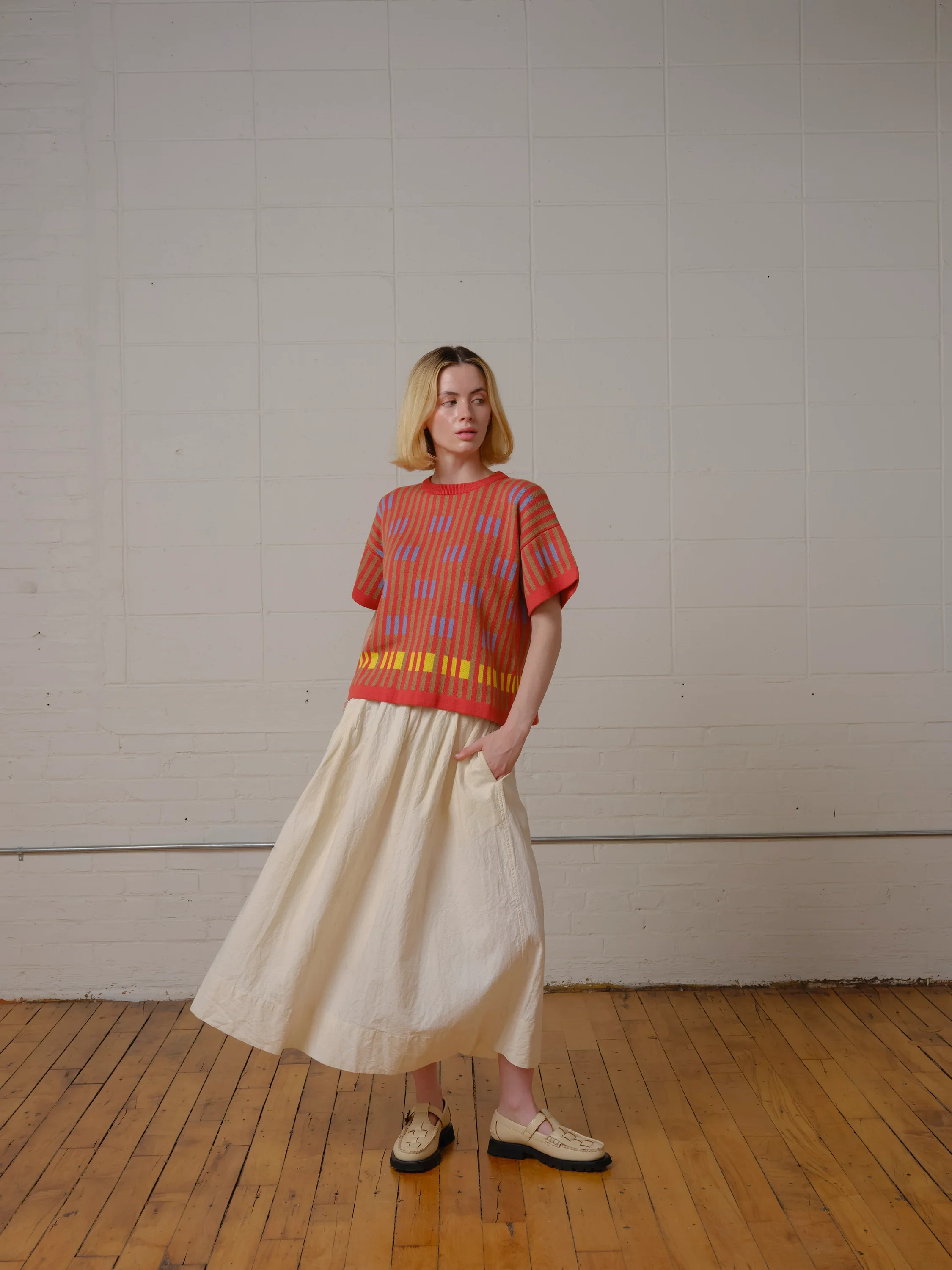 Bauhaus Short Sleeve Sweater Tee - Carnelian