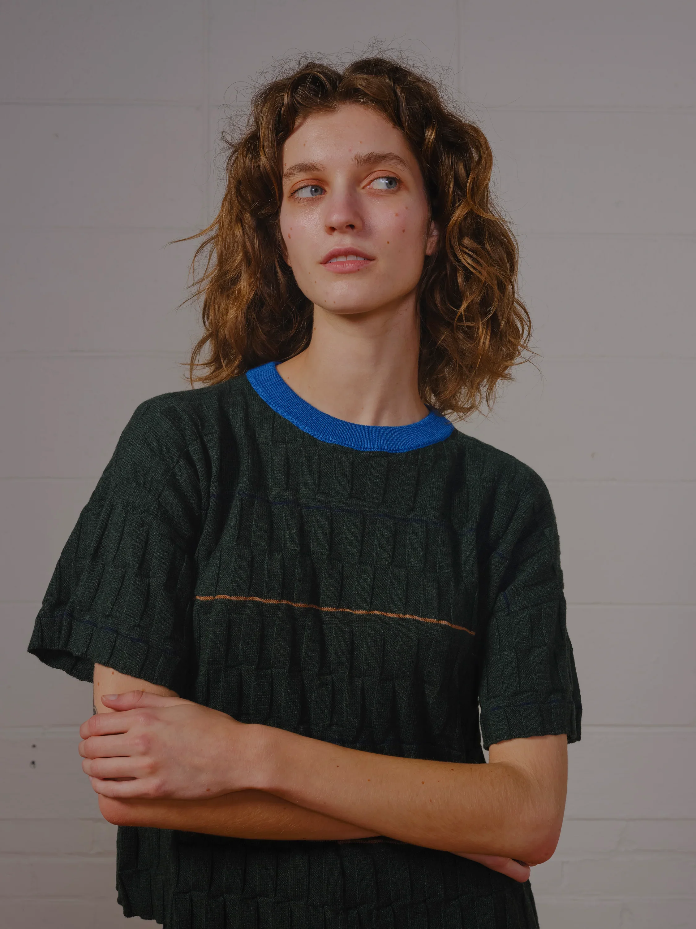 Wiggle Stripe Knit Grid Tee - Calathea