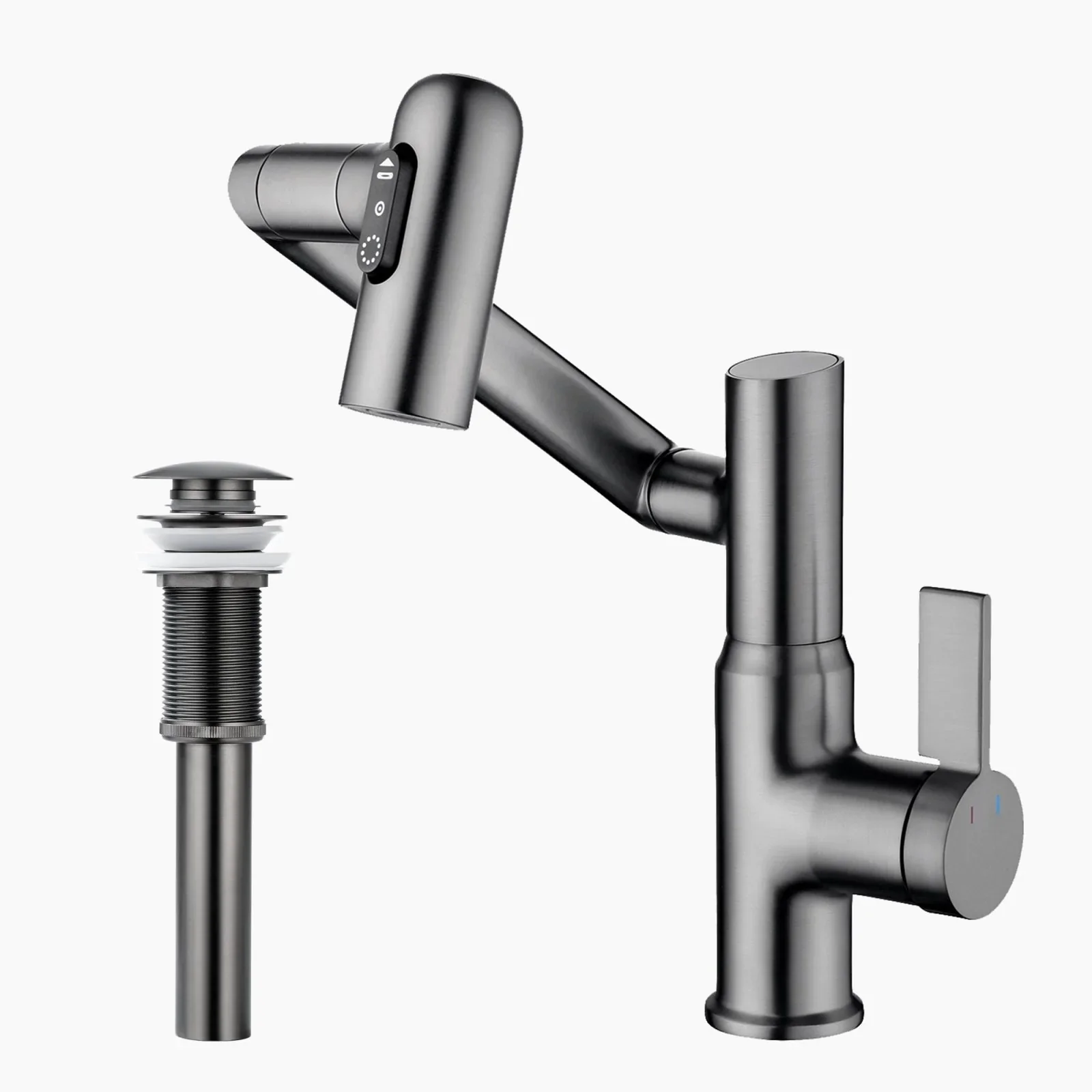 Lefton Single-Hole Rotatable Faucet with Temperature Display-BF2204 with Pop-up Bathroom Sink Drain Stopper Without Overflow-D01
