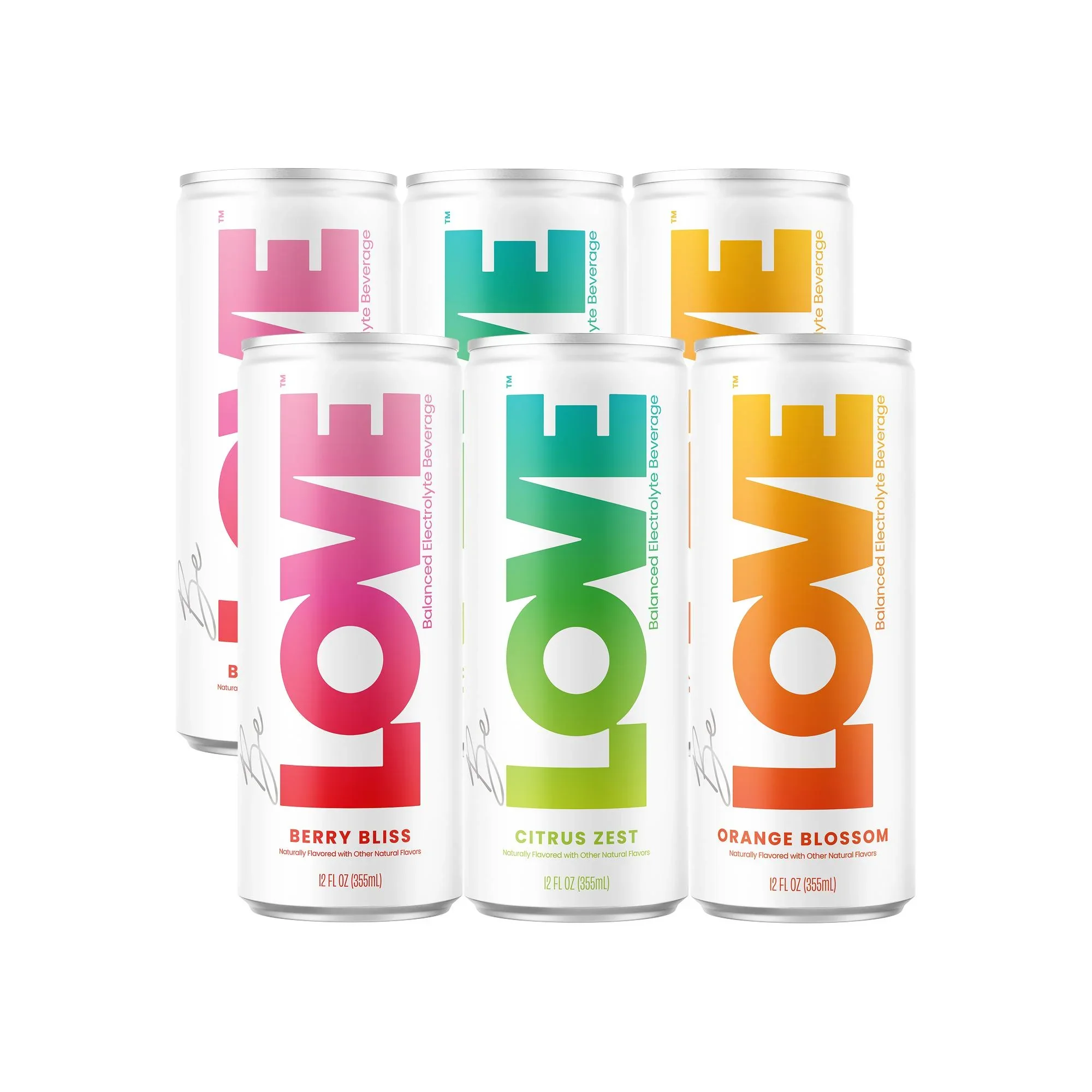 Be LOVE Electrolyte Beverage Rainbow Pack Berry Bliss Orange Blossom Citrus Zest Balanced Hydration Zero Sugar Zero Calories Zero Caffeine 6 Cans 12 Fl Oz Each / 12 oz
