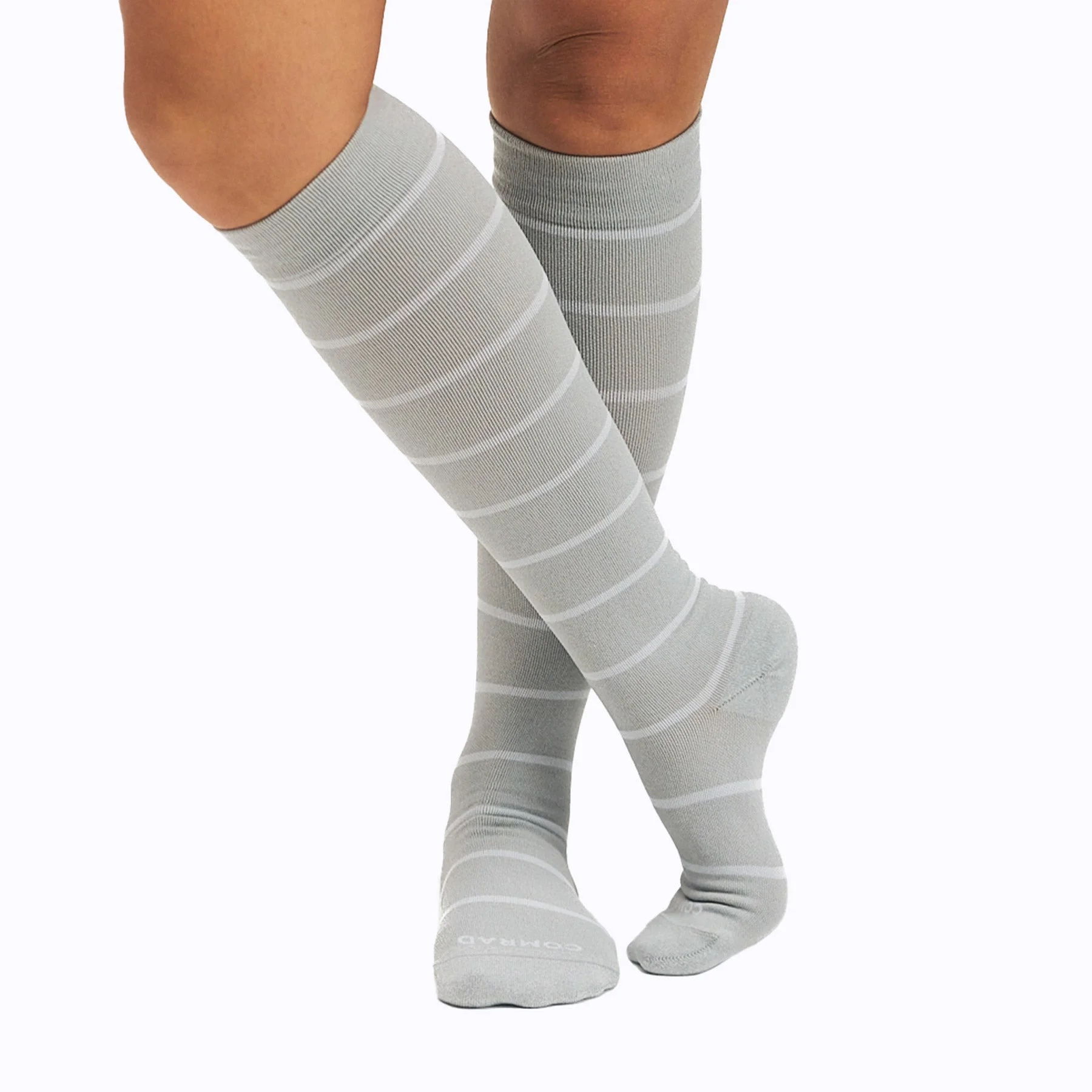 Knee-High Compression Socks – Stripes Heather/White