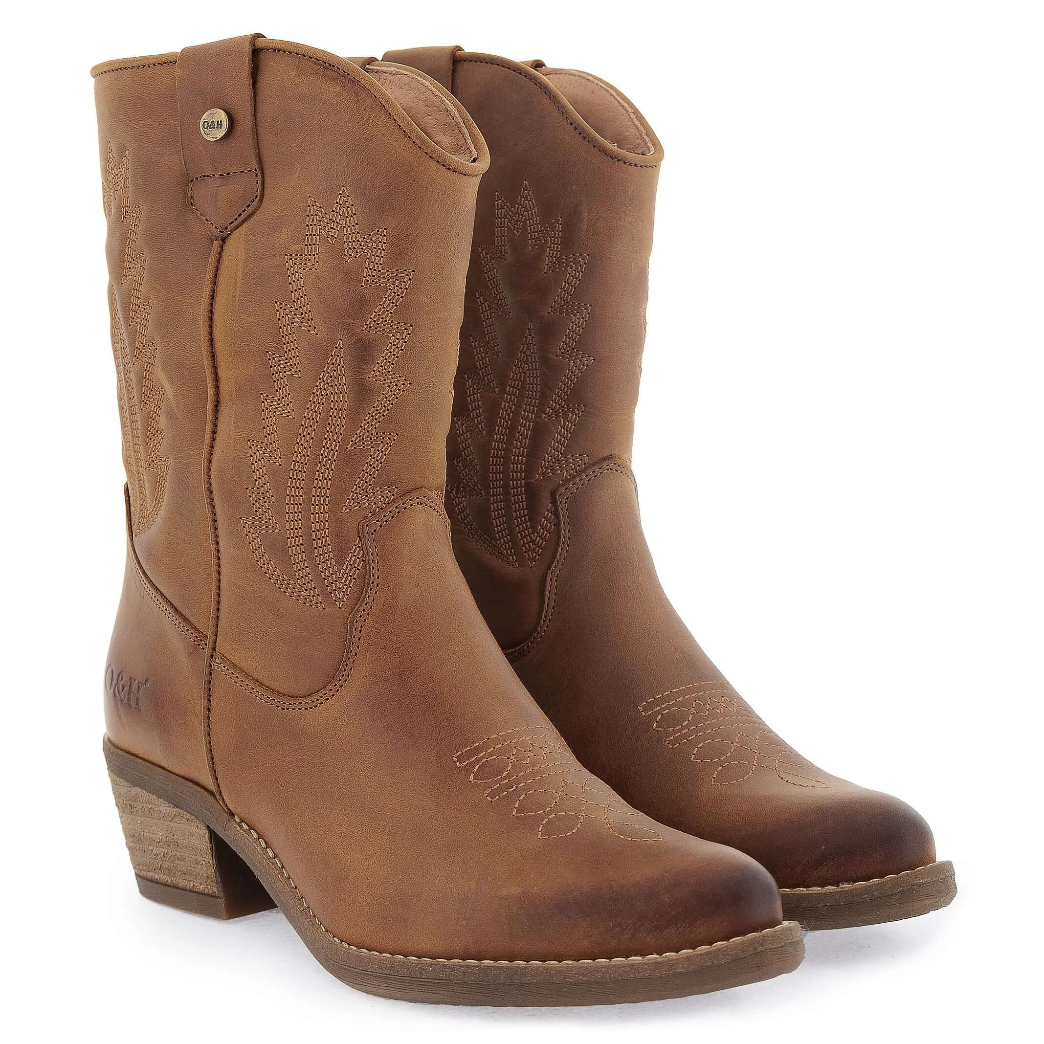 Womens Texan Lo Western Cowboy Boots - Tan Cognac