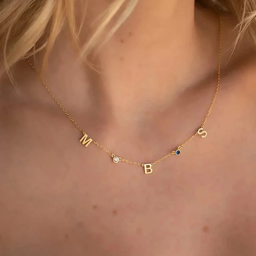 Custom Dainty Initial Birthstone Necklace