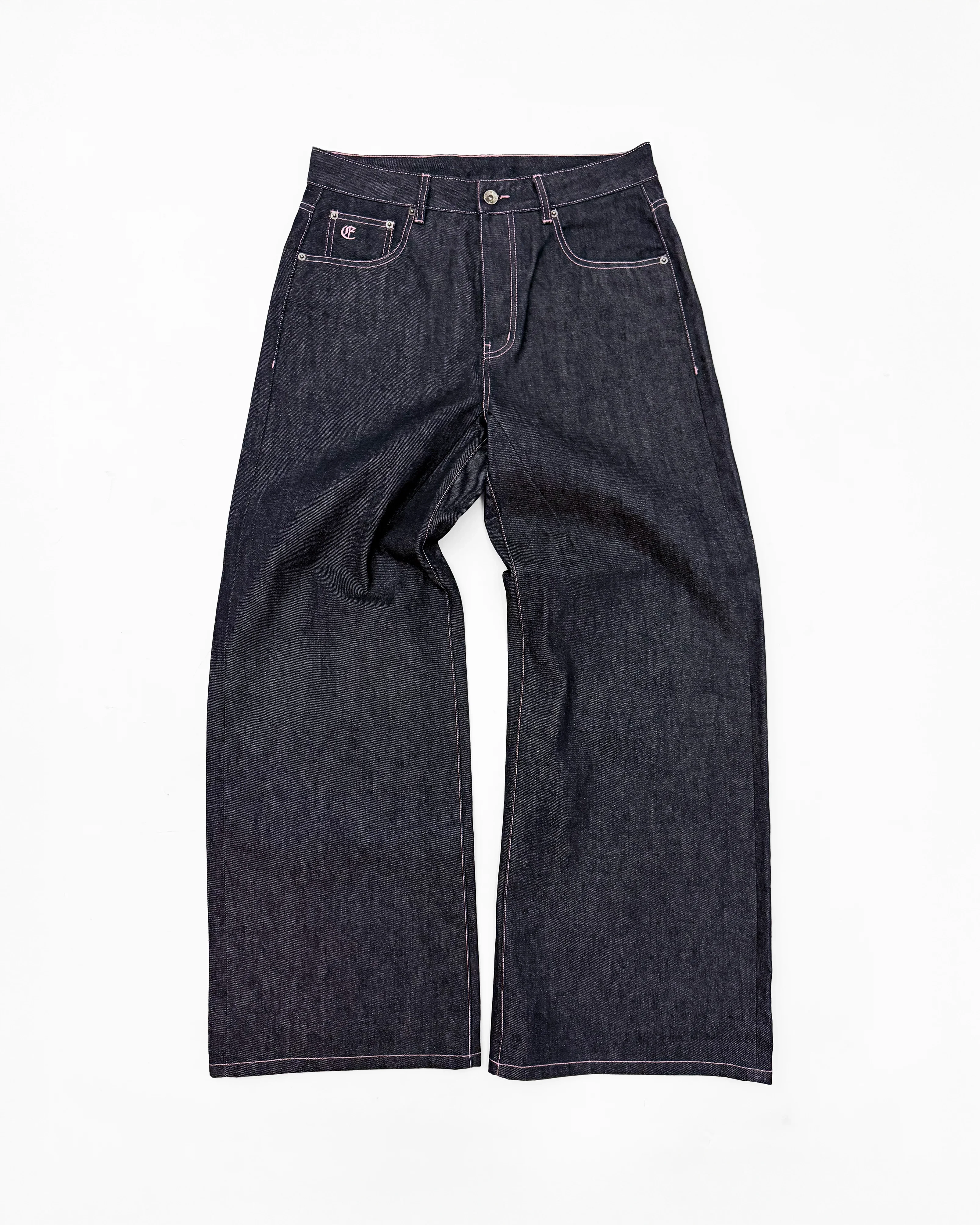 JAPANESE SELVEDGE BAGGY DENIM (INDIGO W/ PINK STITCH)