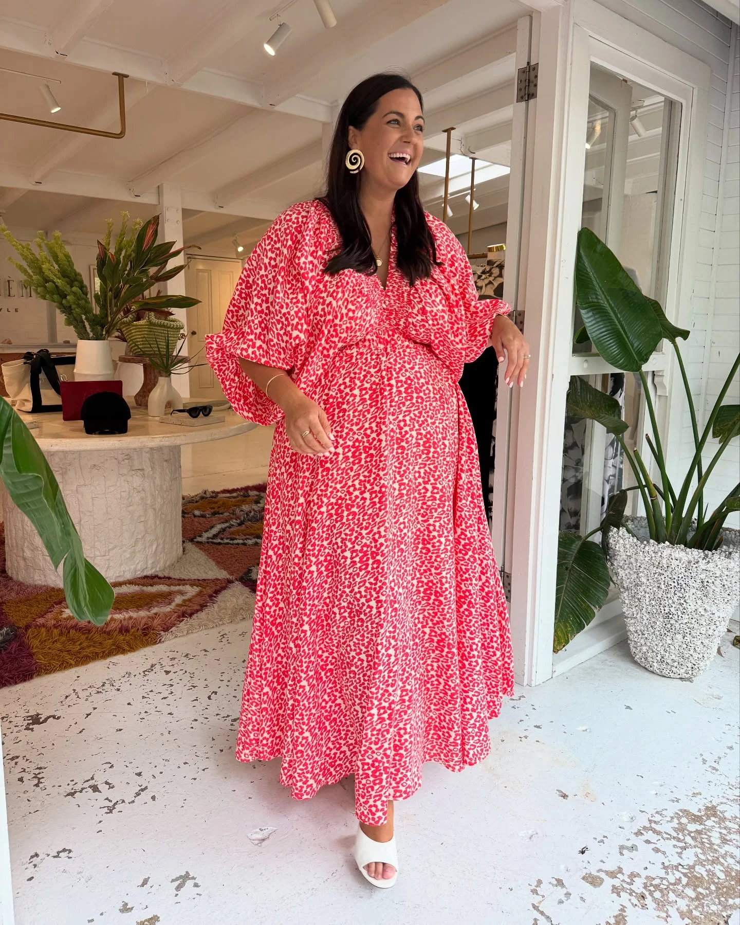 La Bohème Girls Essie V Neck Maxi Dress Coral Oat Leopard