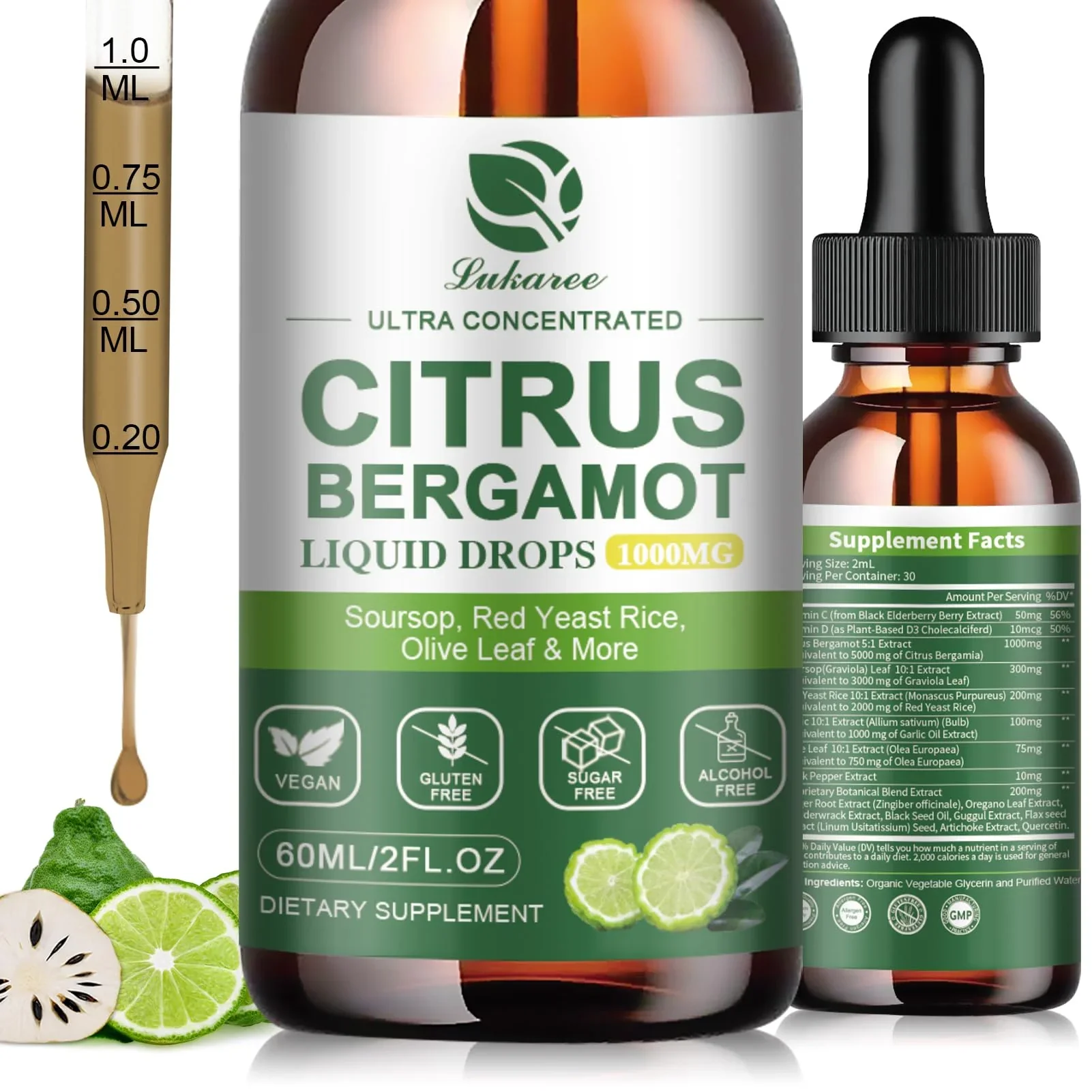 Lukaree Citrus Bergamot Liquid Drops – 6-in-1 Advanced Heart & Cholesterol Support
