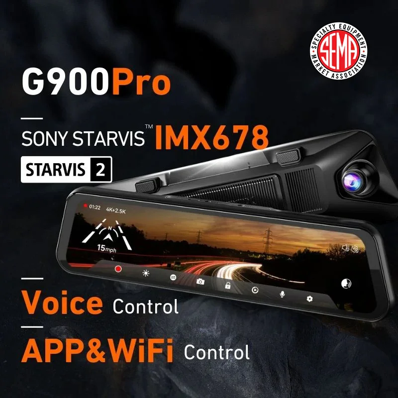 WOLFBOX G900Pro 12MP WiFi Touch Screen Rear View Mirror Dash Cam Smart Mirror with Exclusive 30-Month Warranty