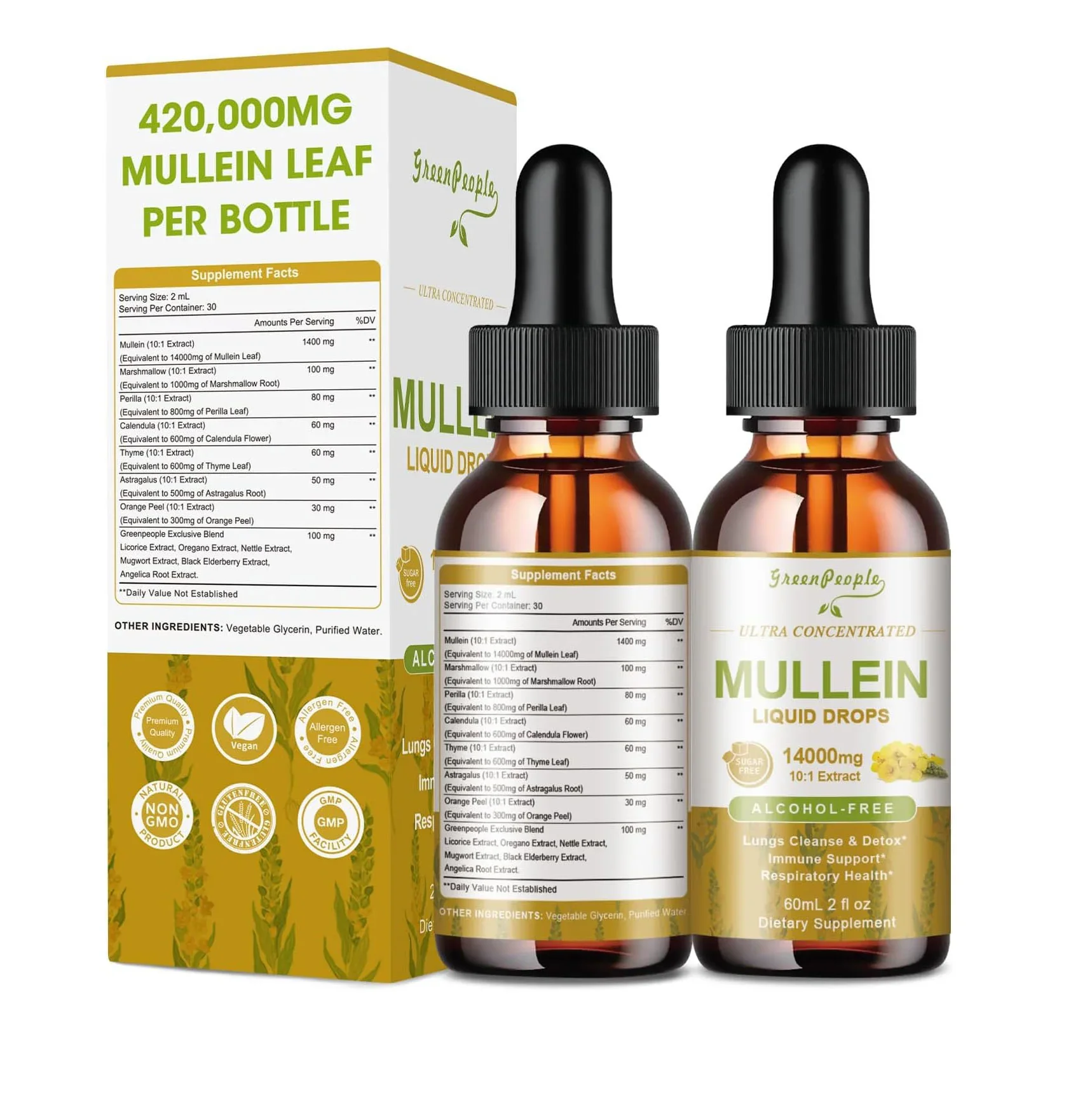 Mullein Leaf Liquid Drops – 13-in-1 Lung & Immune Herbal Formula, 2oz