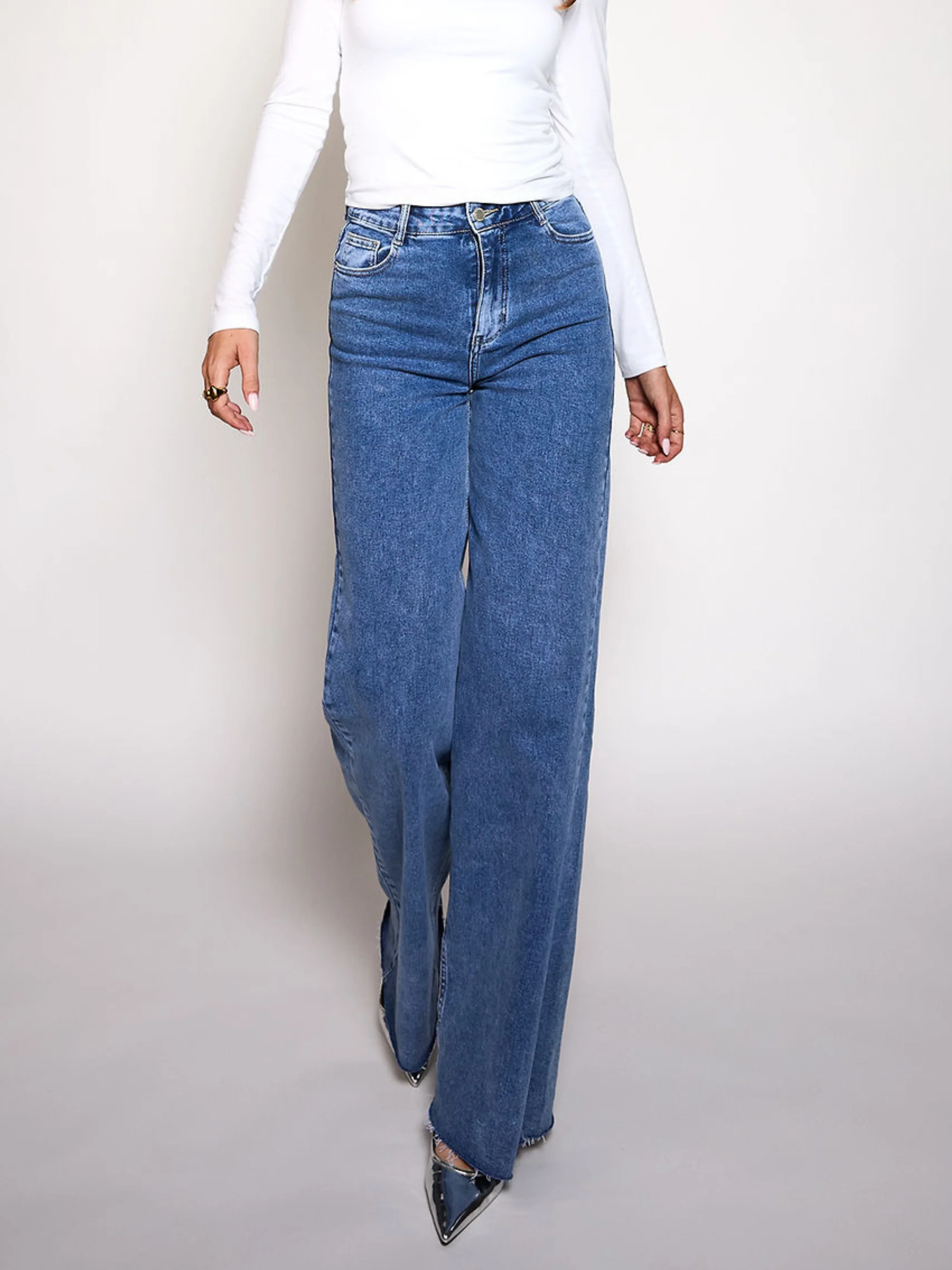 Sassy | Super Wide Leg Jeans | Destroyed | Stretch | Donkerblauw | Tall