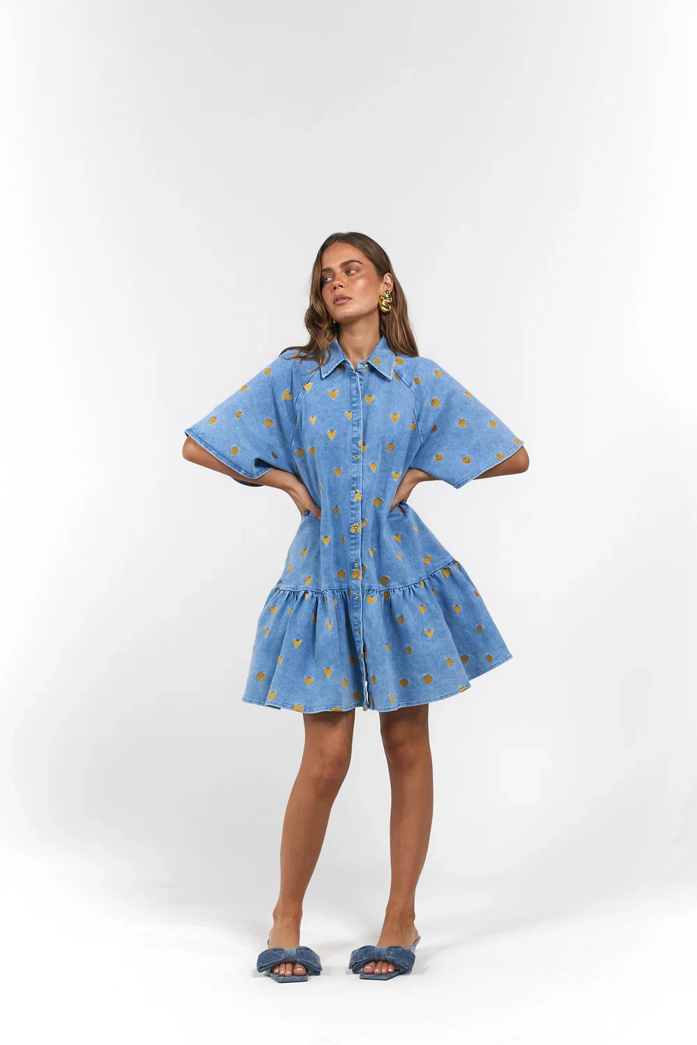 La Bohème Girls Moxie Mini Dress Denim Hearts