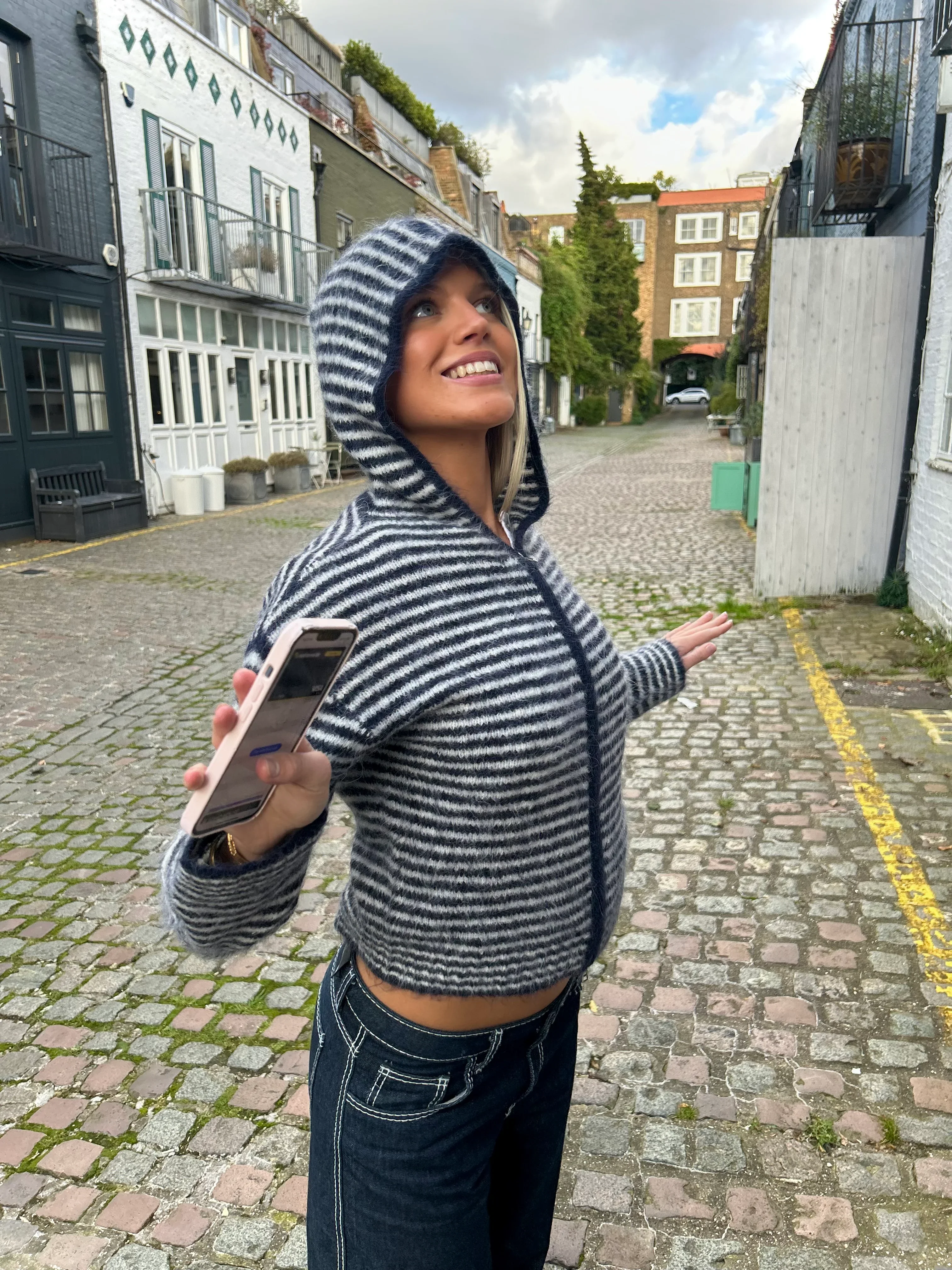 Dual Zip Hoodie - Navy & Cream Stripe