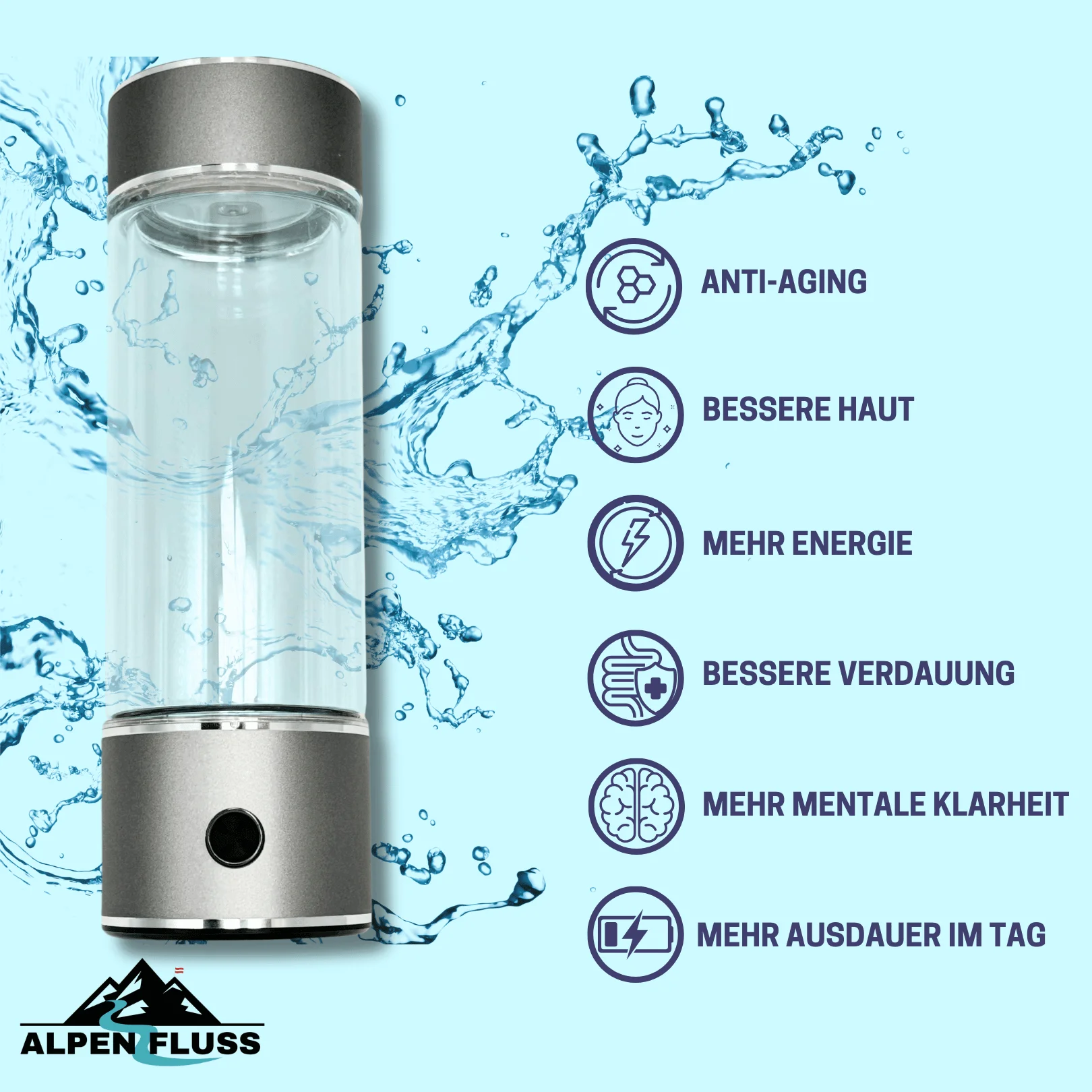 Die verbesserte Wasserstoff Wasserflasche ''HydroVive 2.0'' - Von Ärzten geprüft und empfohlen