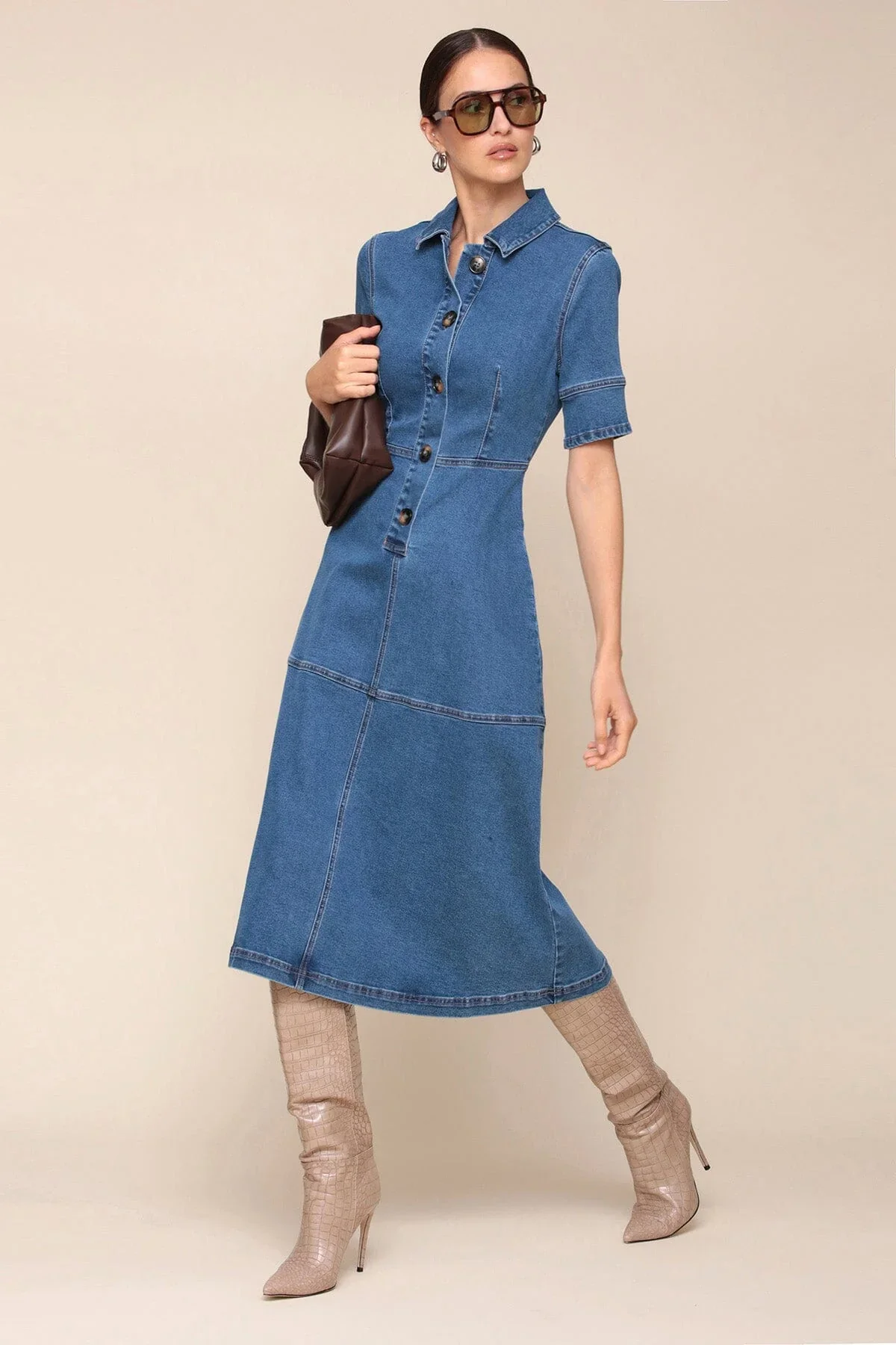 Denim Short Sleeve Midi Shirtdress