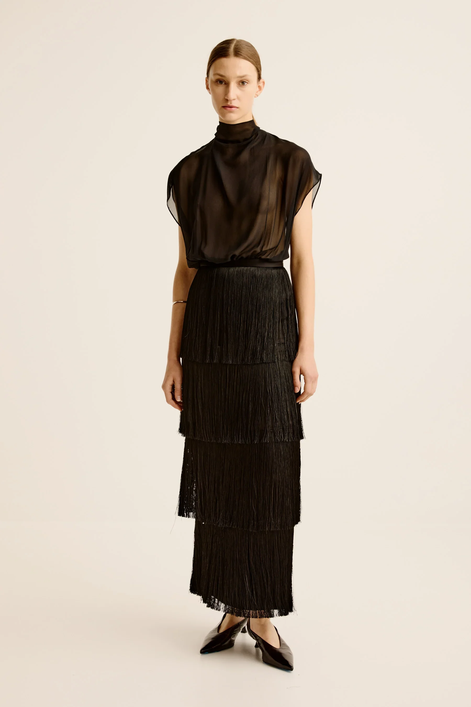 Cinca Fringe Maxi Skirt - Black